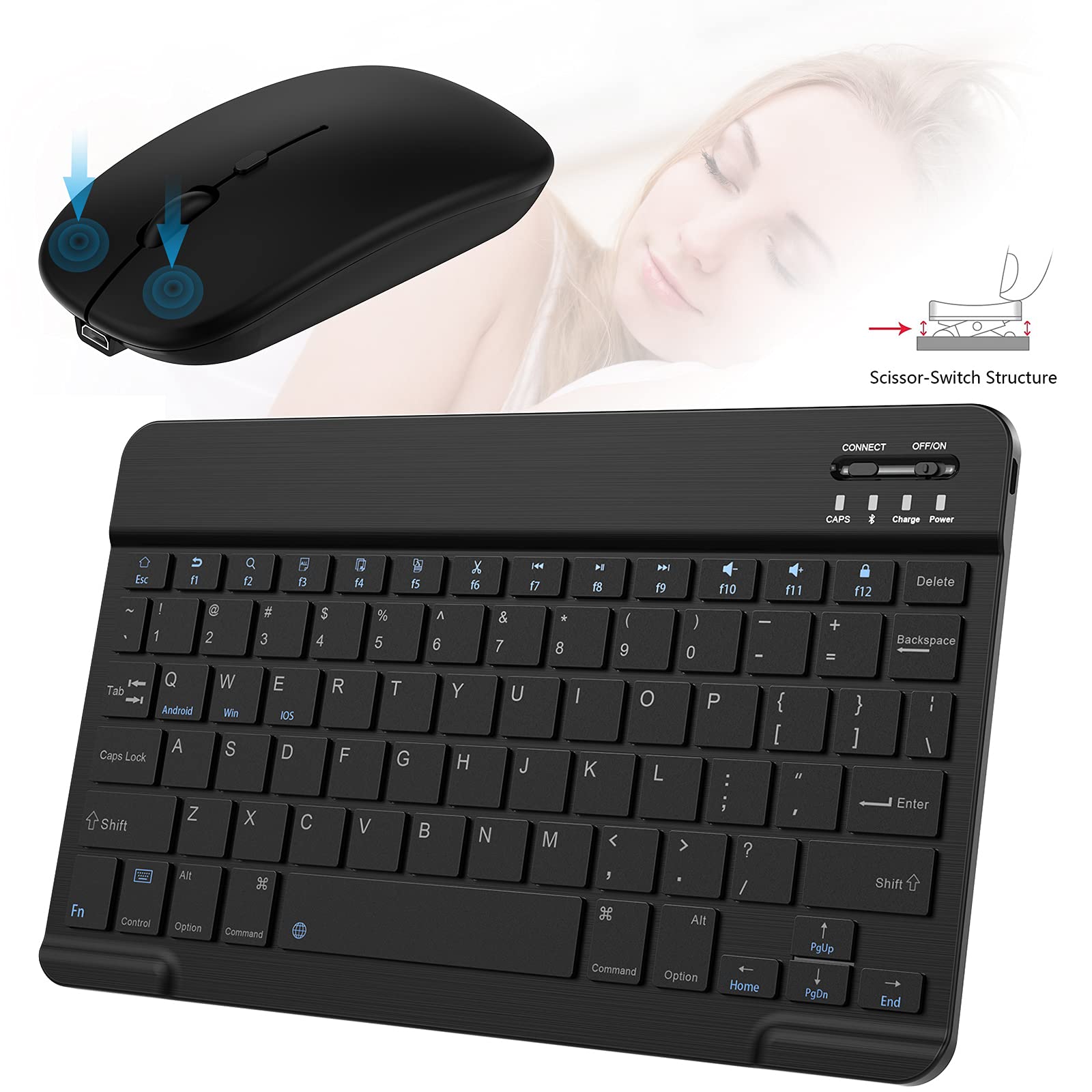 Ultra Slim Small Bluetooth Keyboard And Mouse Combo Portable Rechargeable Cordless Wireless Keyboard For Android Tablet Cell Pho