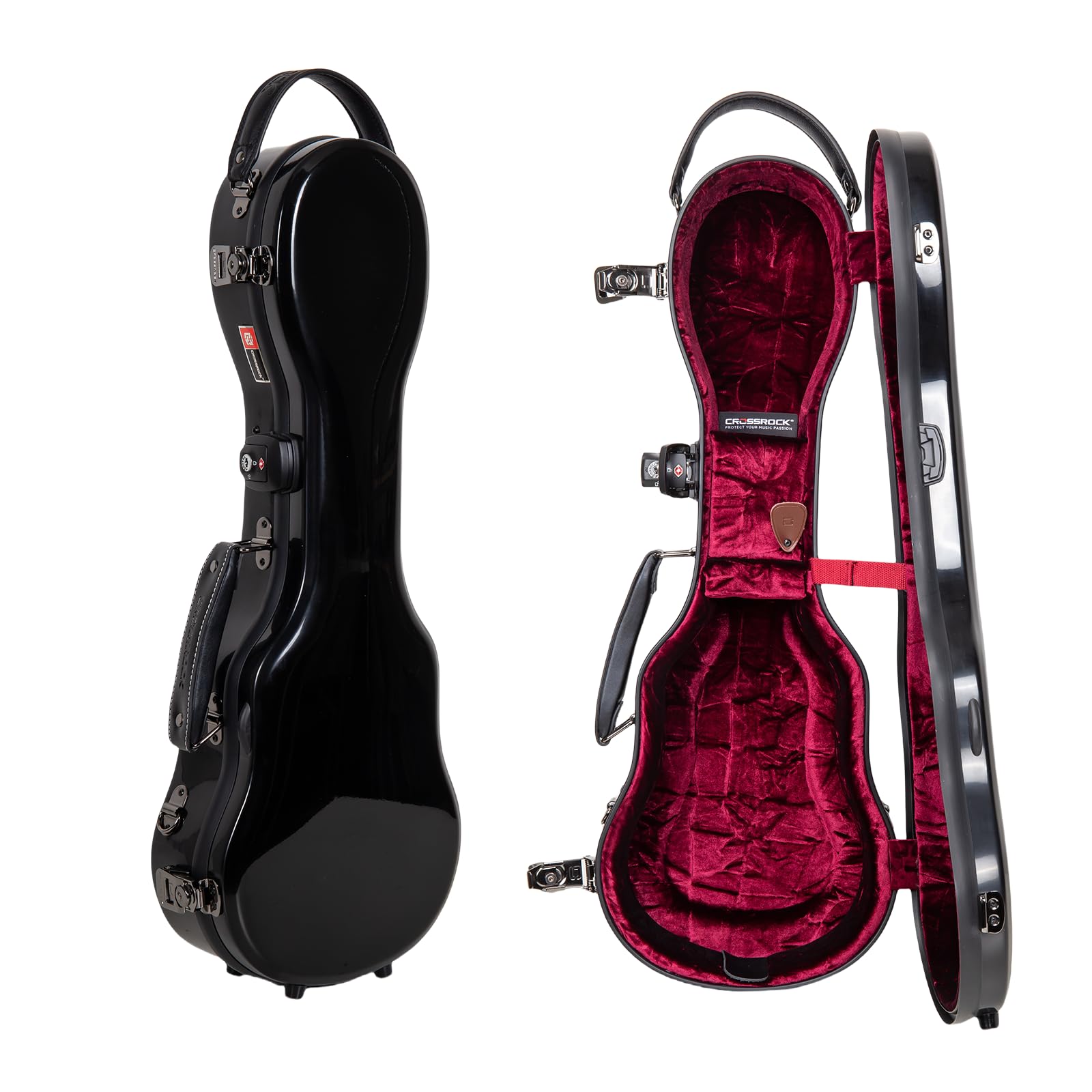 Crossrock Soprano Ukulele Case - 100% Fiberglass Hardshell with Brand Latches, TSA Lock, Accessory Compartment, and Detachable S