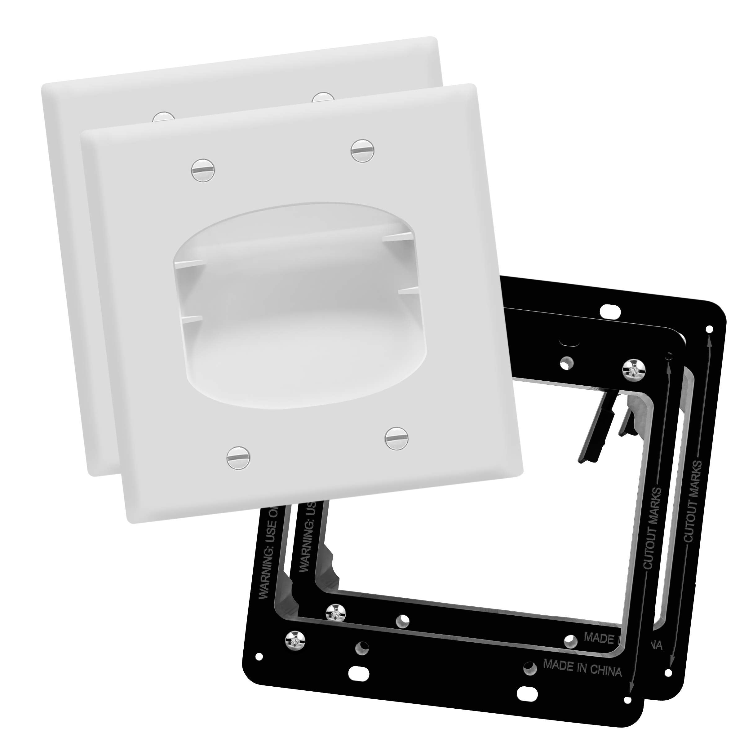 Topgreener Recessed Low Voltage Cable Wall Plate For Home Theaters, Pass Through Wall Plate With Mounting Brackets, Size 2 Gang