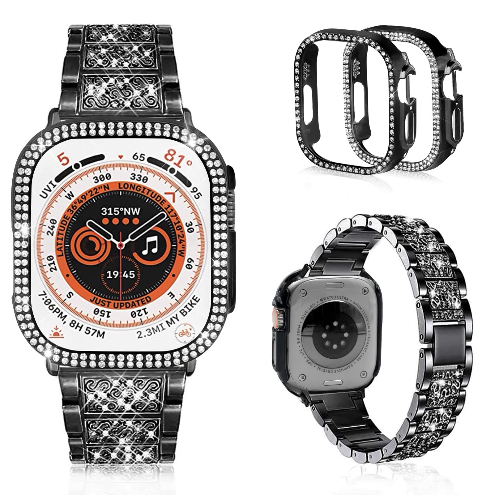 Mosonio Compatible With Apple Watch Band Ultra 2/ Ultra 49Mm With Case Women, Jewelry Replacement Metal Wristband Strap With 2 P