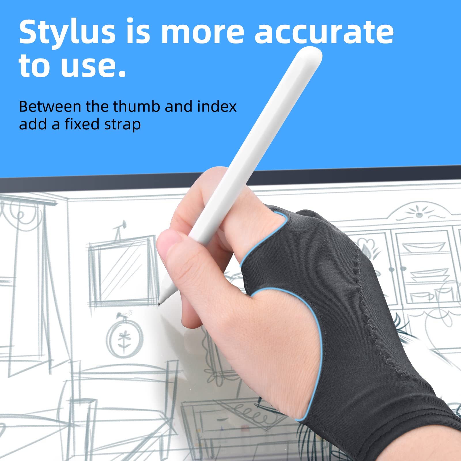 [Palm Rejection] Artist Drawing Glove 4 Pack Ipad Gloves For Touch Screen Pc Graphics Tablet Left And Right Hand 3 Layers Paddin