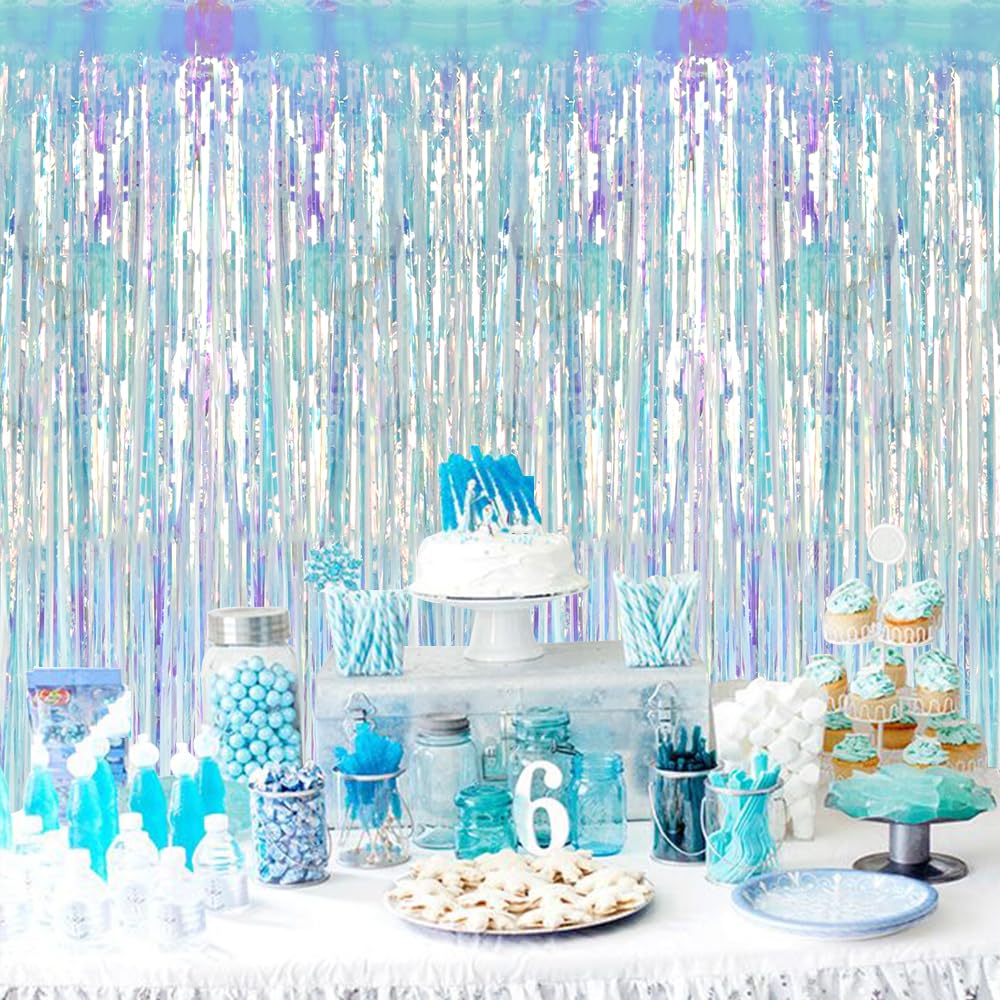 Beishida 2 Pcs Door Streamers Curtain Iridescent Streamers Baby Shower Party Streamers Backdrop Party Decorations Wall Backgroun