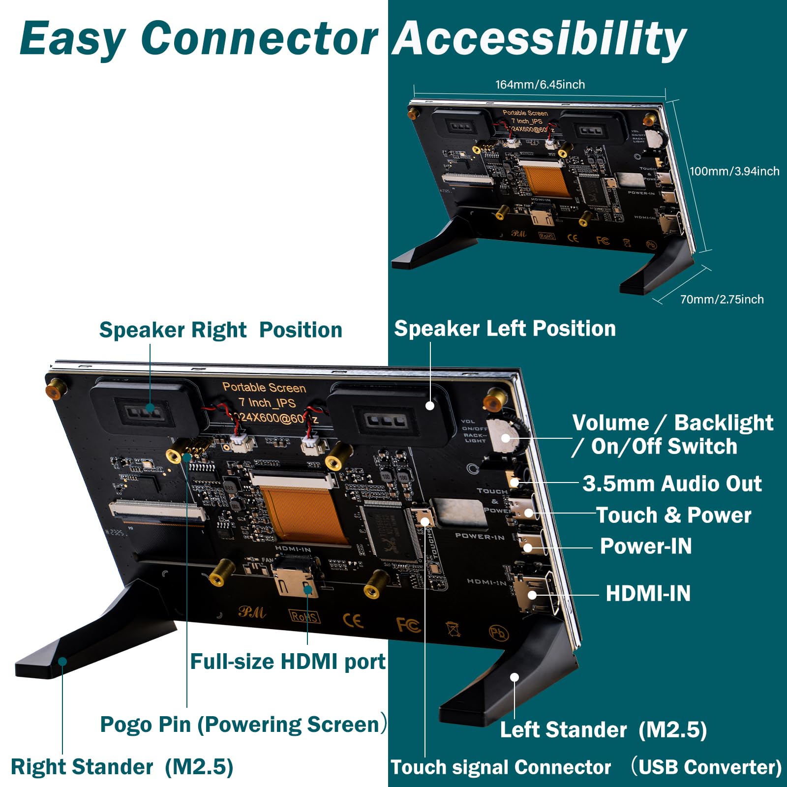 Geeekpi 7 Inch Capacitive Touchscreen For Raspberry Pi, Hdmi Monitor Ips 1024X600 Lcd Display With Dual Speaker For Raspberry Pi