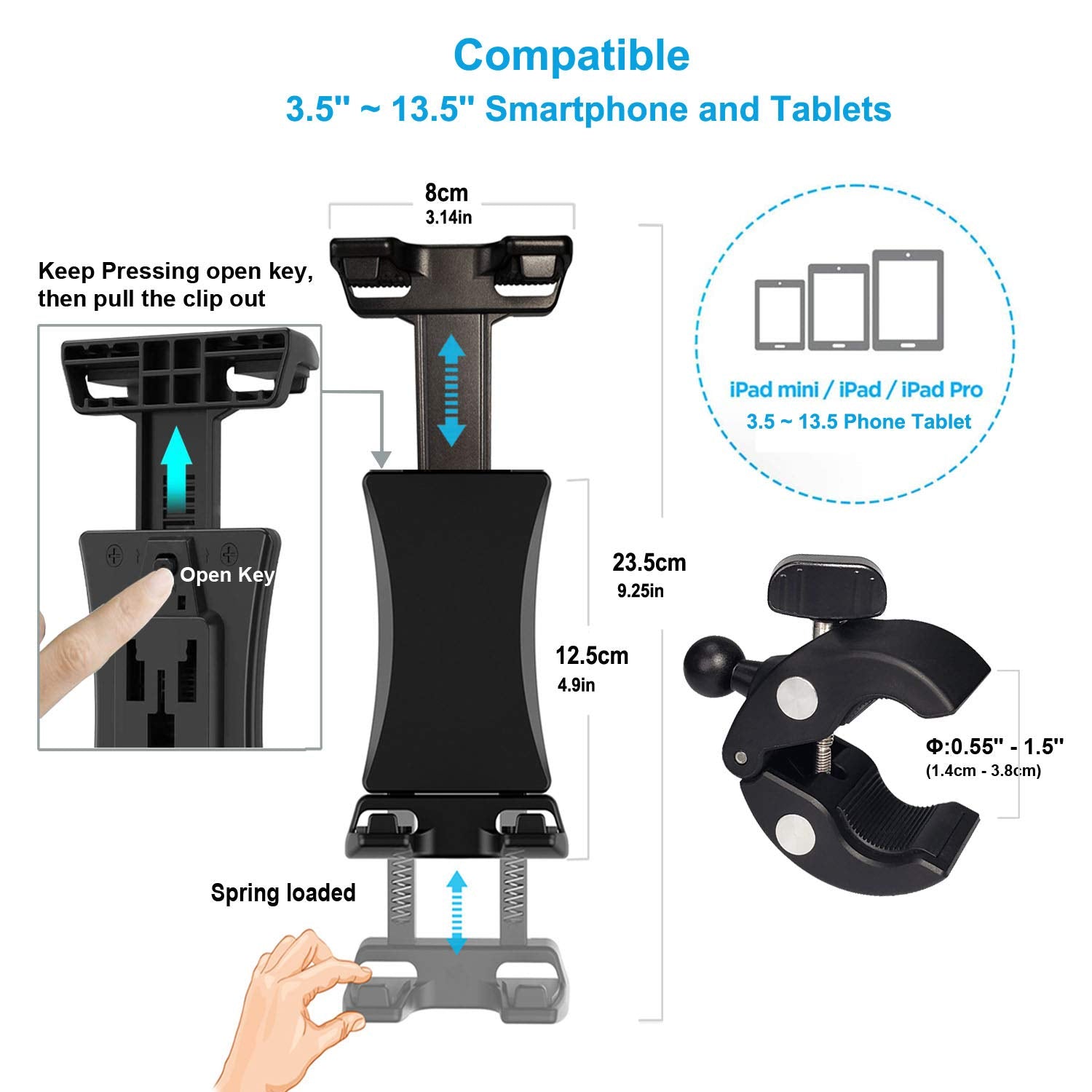 Microphone Music Stand Tablet Smartphone Holder Mount Heavy Duty 360 Degree Swivel Clamp Compatible With 3.5 To 13.5In Phone Tab