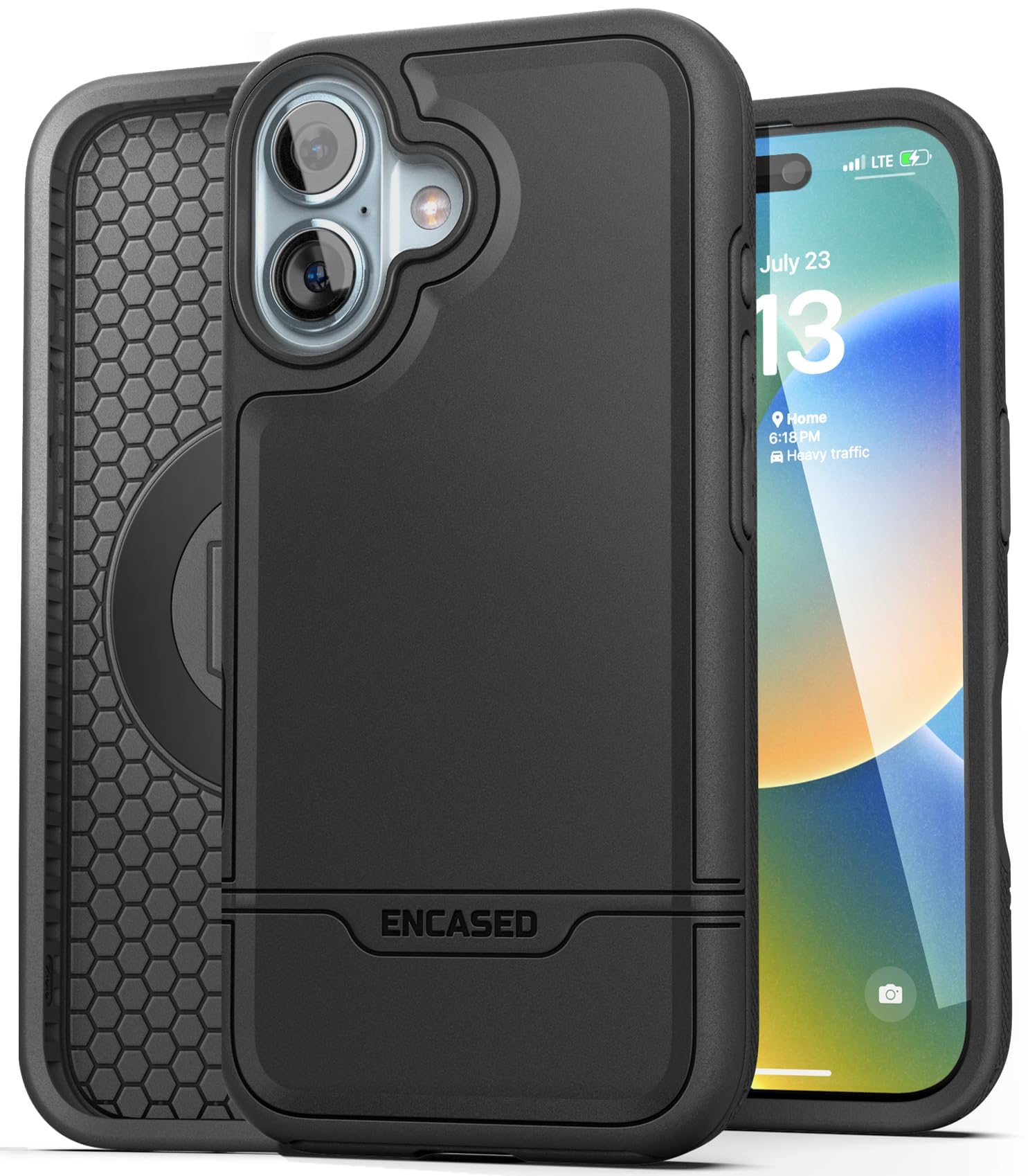 ENCASED Shockproof Case Compatible with iPhone 16 - Ultra Protective Heavy Duty Magnetic Phone Cover, Rebel Series (Black, for i