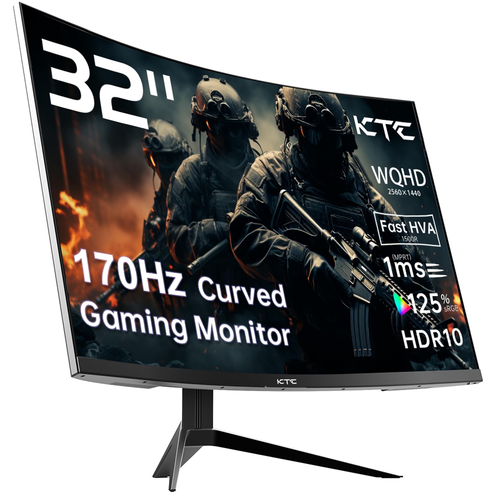 Ktc 32 Inch Curved Gaming Monitor, 165Hz 1Ms Mprt, 2K 1440P 144Hz Monitor, 1500R Hva Display, Freesync Premium, Hdr, 120% Srgb,