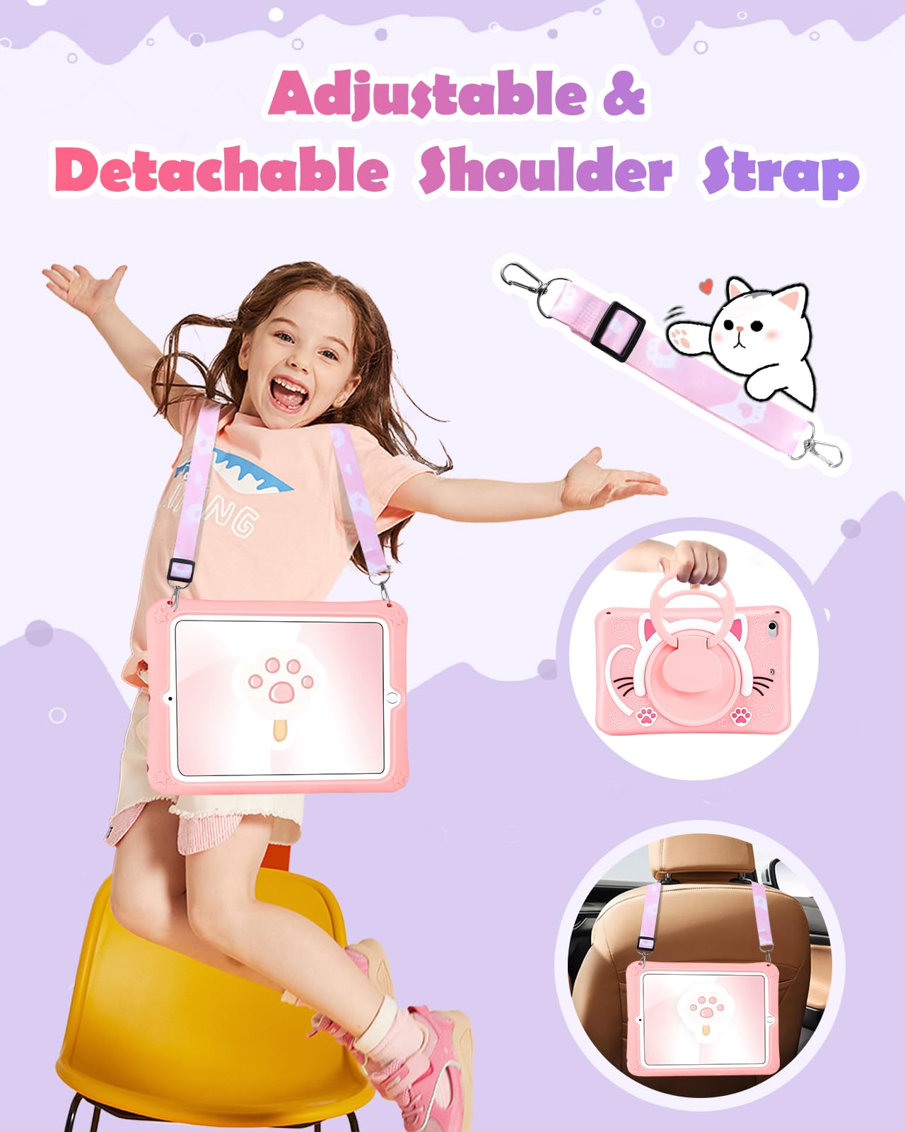 Wazzasoft For Ipad Mini 1/2/3 Case 7.9 Inch Girls Cute Cat Kawaii Cover Girly 3D Cartoon Women Kitten With Rotating Handle Stand