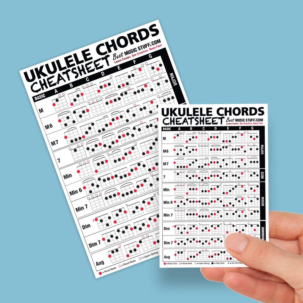 Small + Large Ukulele Chords Cheatsheet Bundle - Laminated and Double Sided Pocket Reference 4x6 and 6x9  Best Music Stuff