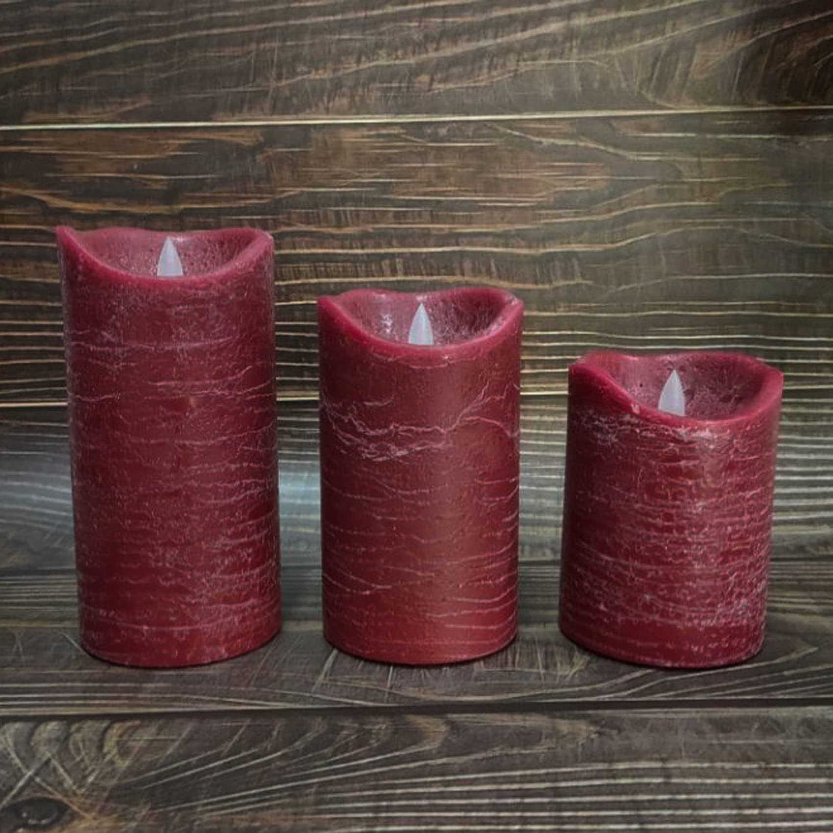 Battery Operated Flameless Led Candles Real Wax Pillar Candles With Remote Timer Electric Flickering Decorative Burgundy Wax Can