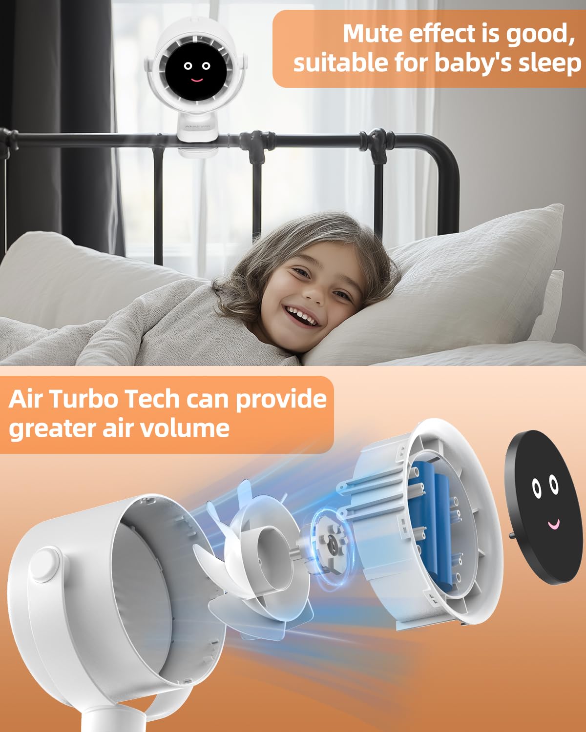 Akejrym Clip On Fan For Bed, Portable Fan For Travel, 360 Rotate Battery Operated Personal Fan, Air Turbo Tech & Digital Display