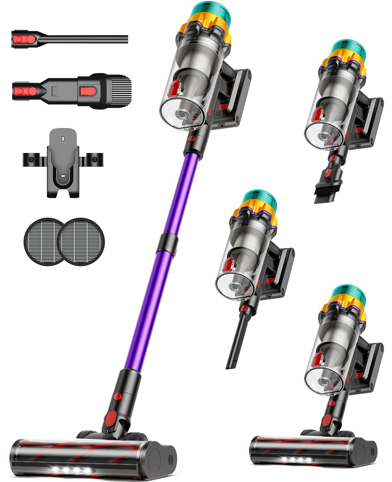 UOTKD Cordless Vacuum Cleaner, Upgraded 650W 60KPA 70Mins XL Dust Cup Stick Vacuum, Vacuum Cleaner with SelfStanding and LED Sc