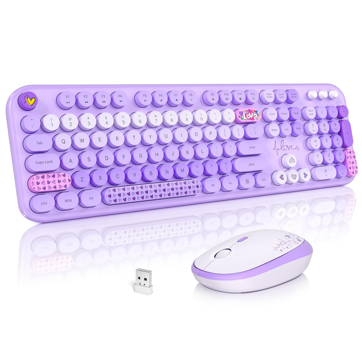 Mofii Wireless Keyboard And Mouse Combo, Cute Keyboard Full Size And Wireless Mouse, 2.4Ghz Retro Typewriter Keyboard Wireless M