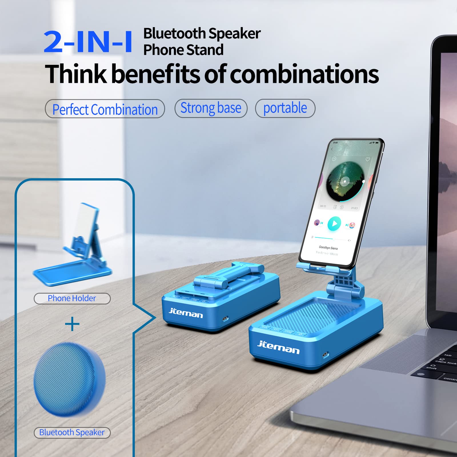 Jteman Phone Stand With Wireless Bluetooth Speaker, Hd Surround Sound Bluetooth Speaker For Desk Perfect For Home Kitchen Gadget
