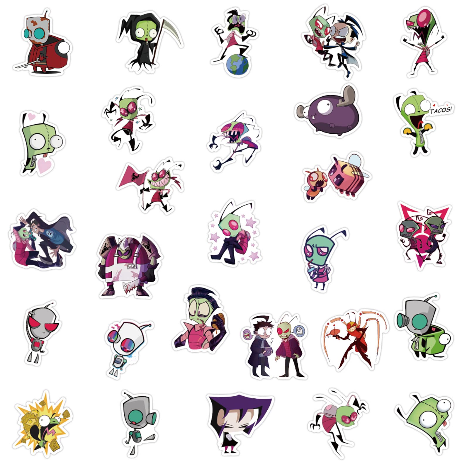 50Pcs Invader Zim Stickers Funny Cartoon Anime Stickers For Kids Journal,Cute Aesthetic Cartoon Vinyl Waterproof Decals For Wate