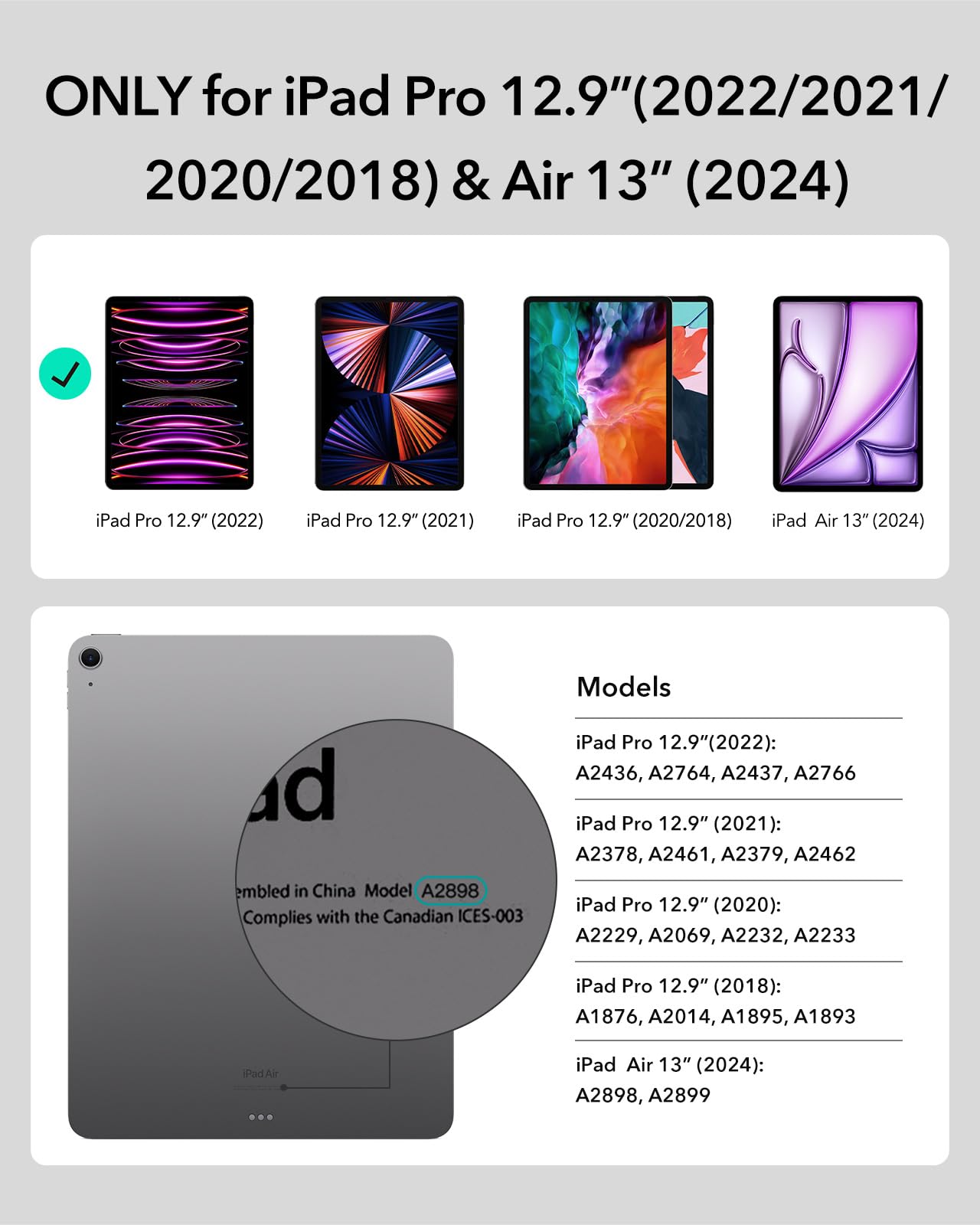 Esr Ipad Air 13 Inch Case Keyboard(M2, 2024), Easy Set Floating Cantilever Stand For Ipad Pro 12.9 Inch (3/4/5/6Th Gen), Precisi