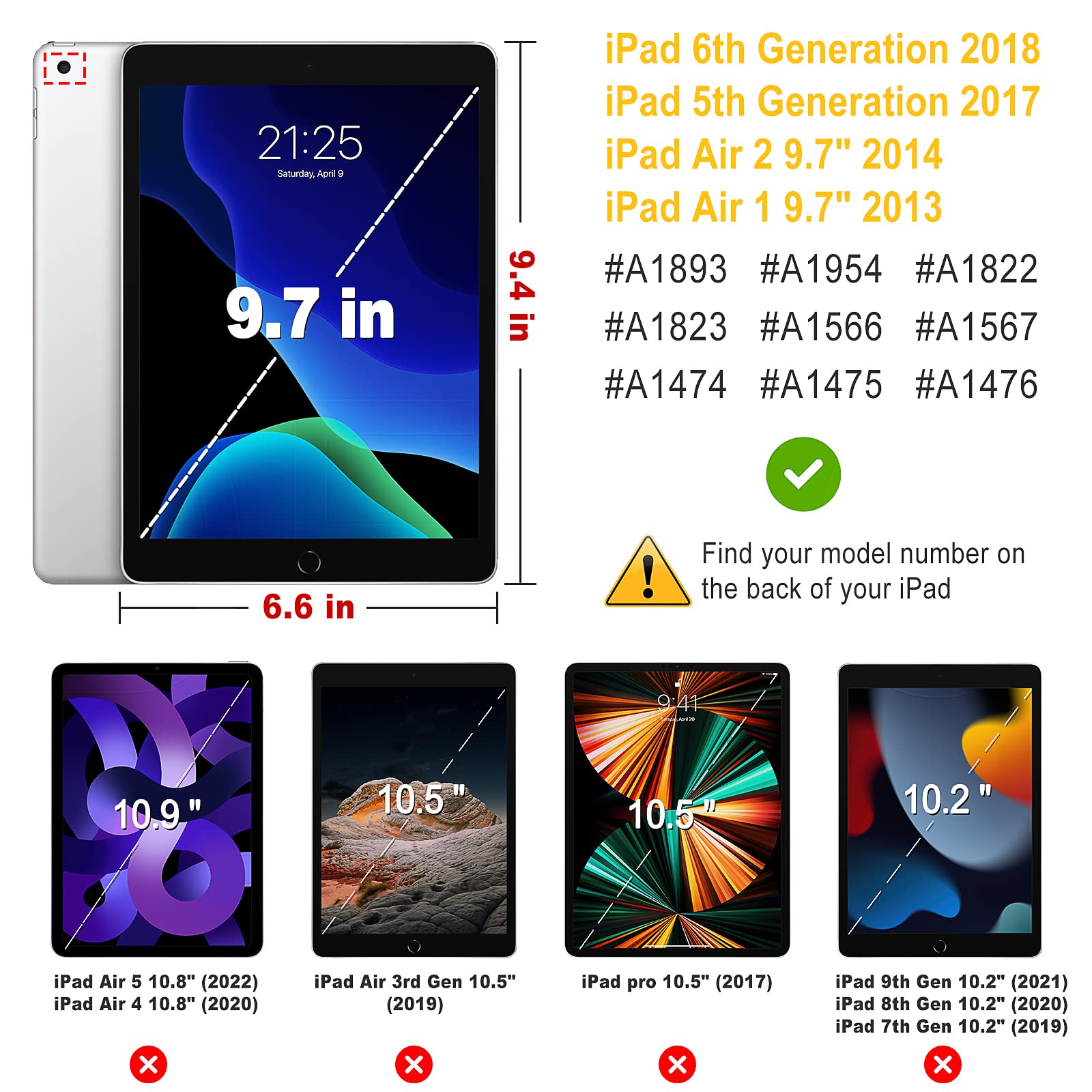 Case For Ipad 9.7 Inch Case Fit Ipad 9.7 2018 2017 / Ipad Air 2 / Ipad Air  360 Degree Rotating Case Cover For Ipad 9.7'' (5Th G