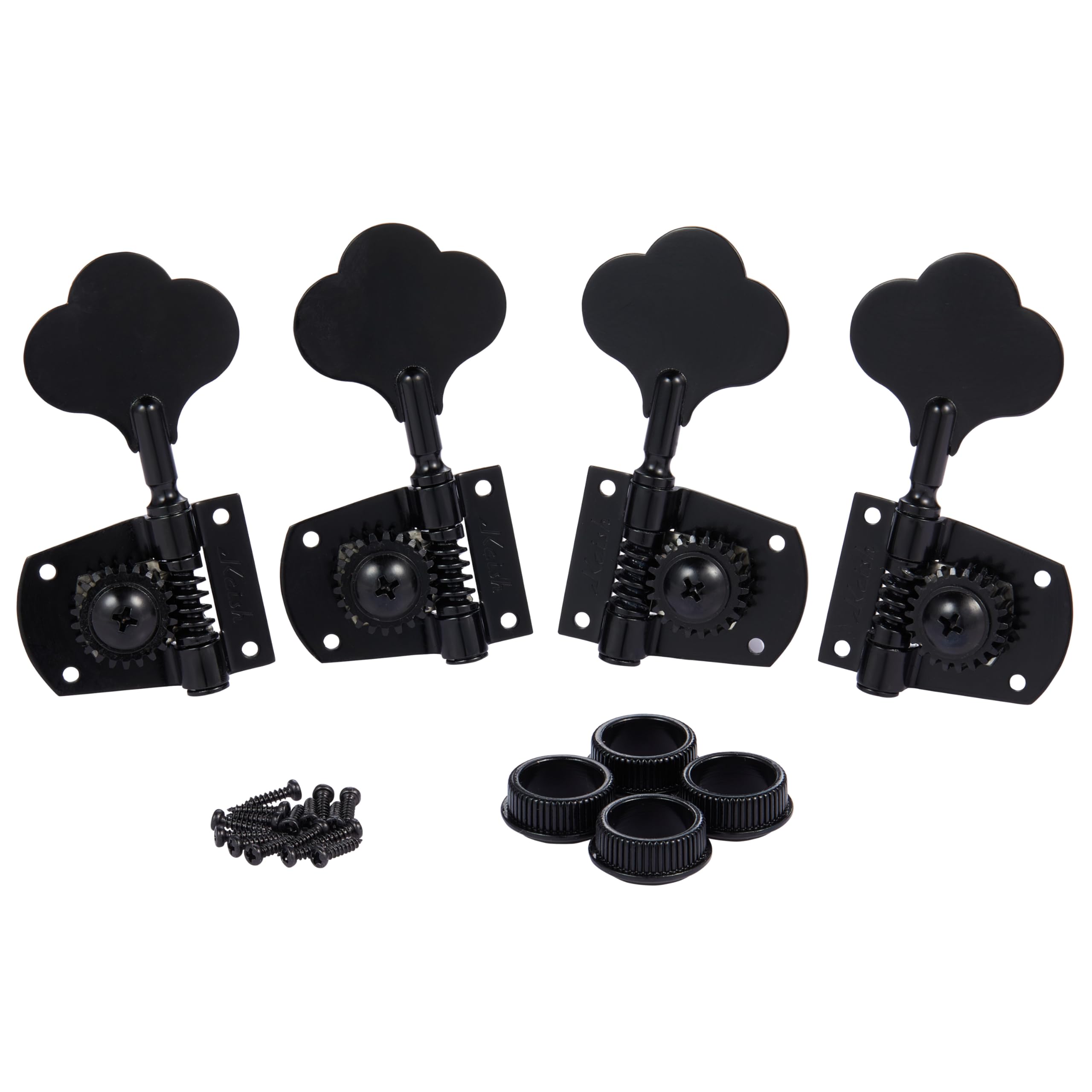 KAISH Black 2+2 Cloverleaf Bass Tuners Bass Tuning Machines Bass Tuning Keys for Standard/Highway One Series Jazz J Bass/Precisi