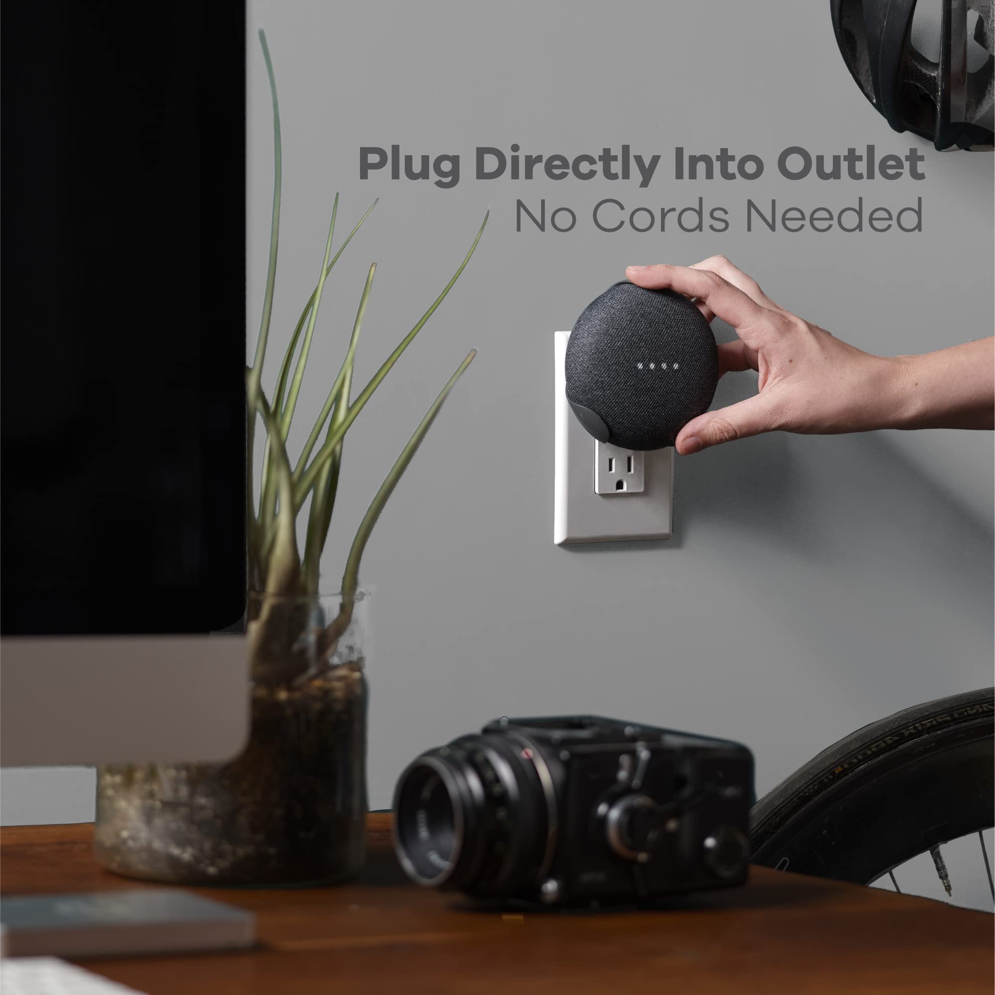 Powerclip Outlet Mount For Google Nest Mini (Charcoal), Speaker Wall Hub For 2Nd Generation Google Nest Smart Home Devices, Space Saving, Uses One Outlet Only, Great For Mounting Google Mini Speaker