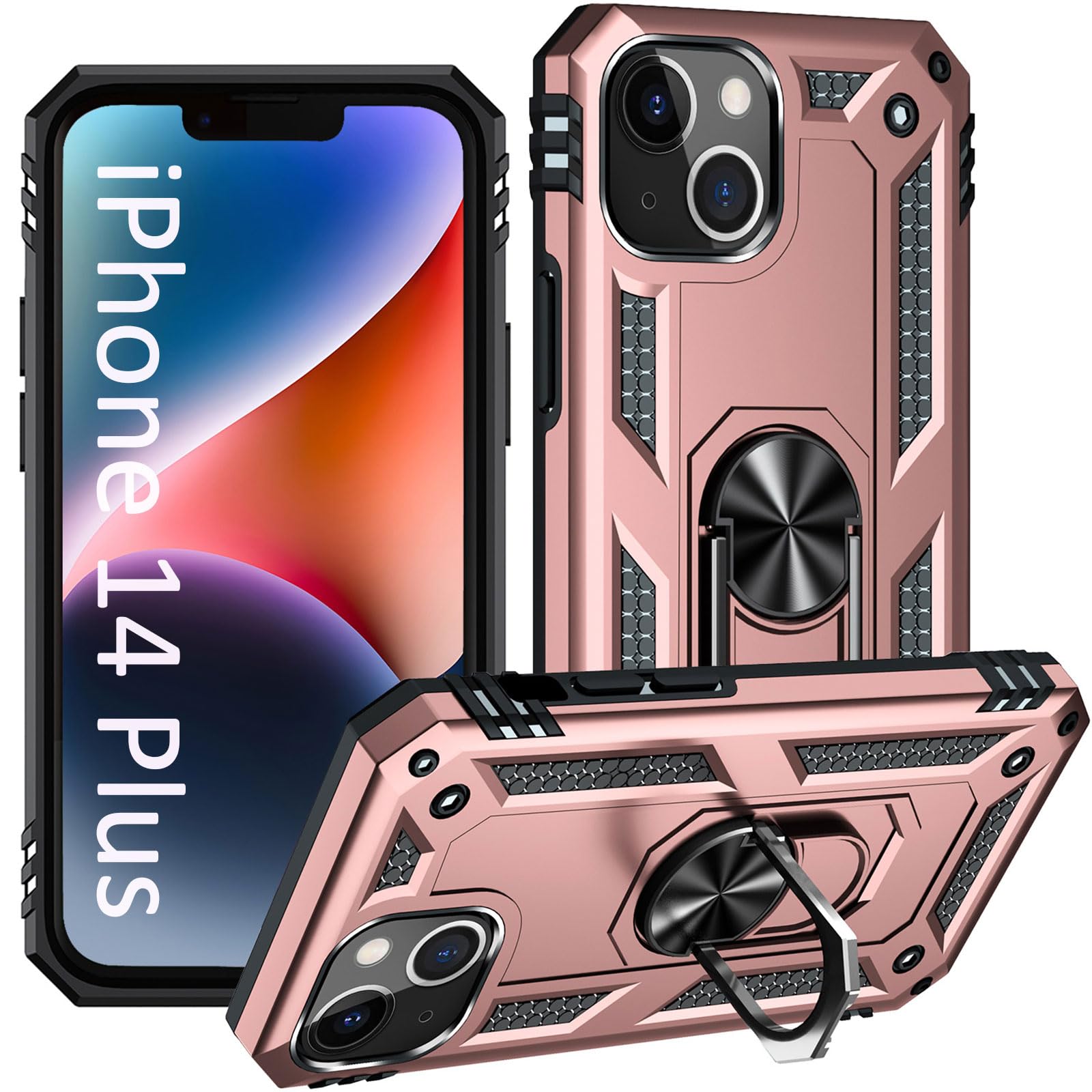 Addit Phone Case For Iphone 14 Plus Case Iphone 14 Plus Phone Case Woman, With Ring Holder Stand, Support Magnet Car Mount, Mili