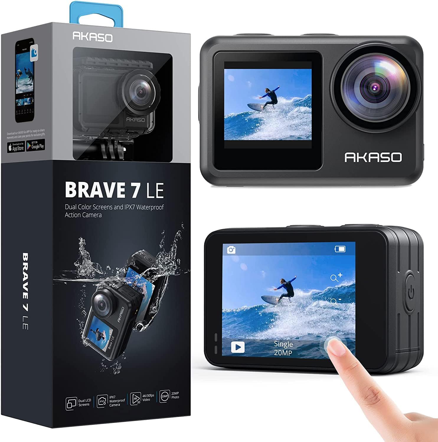AKASO Brave 7 LE 4K30FPS 20MP WiFi Action Camera with Touch Screen EIS 2.0 Zoom Remote Control 131 Feet Underwater Camera with 2