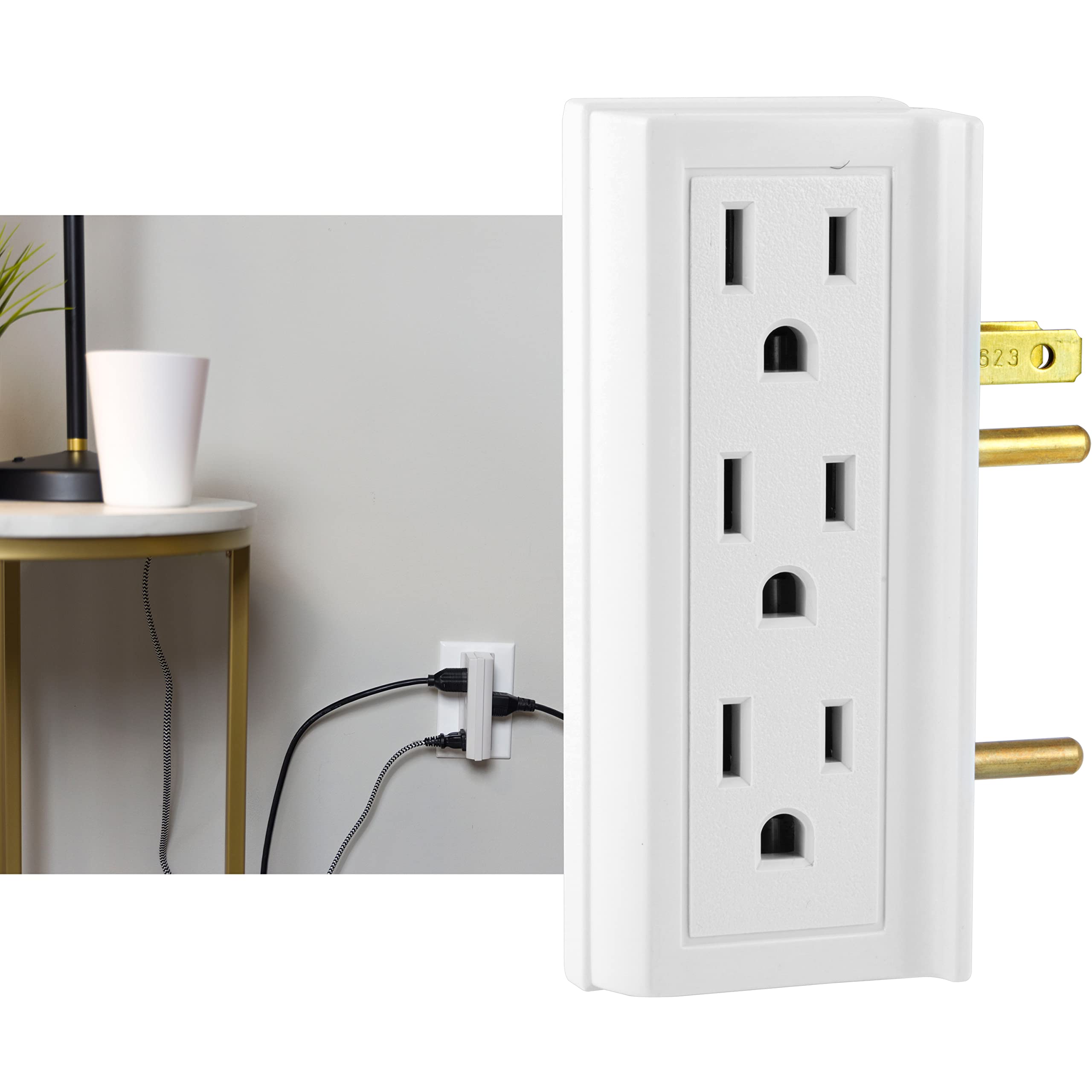 GE 6-Outlet Extender, Side Access Wall Tap, 3-Prong, Multiple Plug, Vertical Power Splitter, Cruise Essentials, Use for Home Off