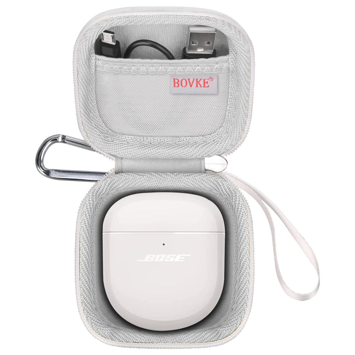 BOVKE Carrying Case for Bose QuietComfort Earbuds II/Bose QC Earbuds 2 Wireless Noise Cancelling in-Ear Headphones, Extra Mesh Pocket for Cables and Eartips, Soapstone (Case Only)