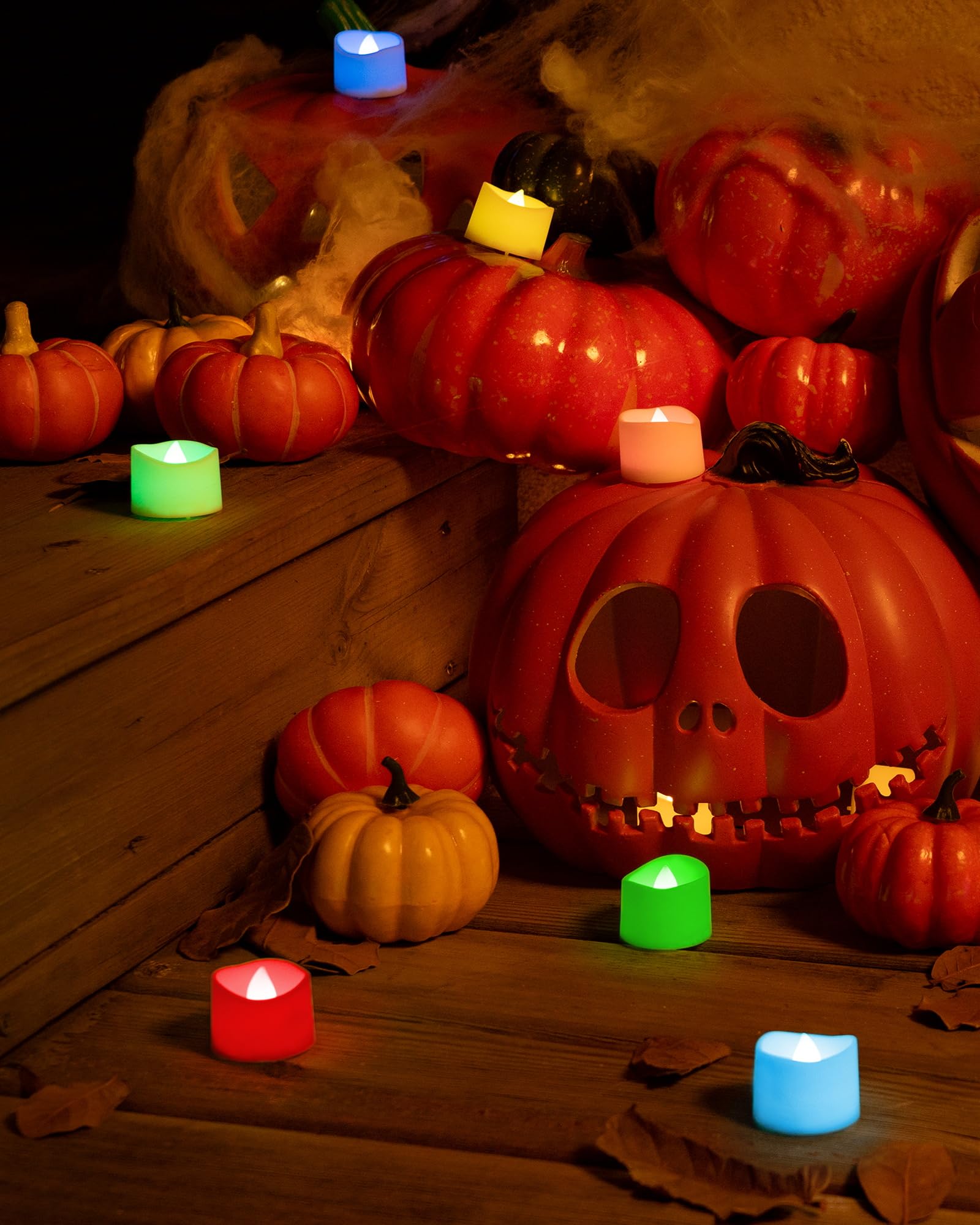 Homemory Multi Color Changing Tea Lights Battery Operated, 7 Color Changing Led Plastic Holiday Candles For Halloween, Pumpkin,