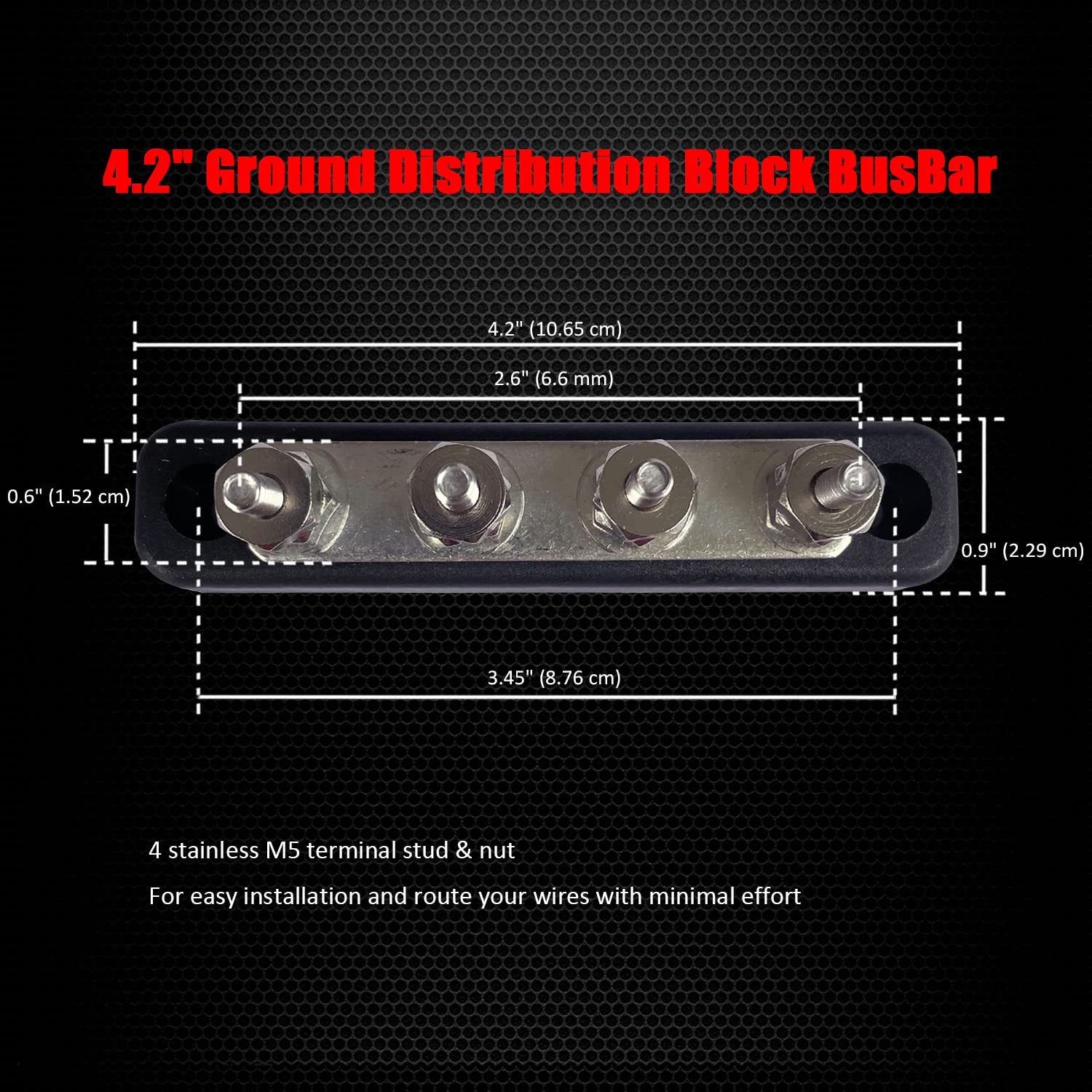 4 Terminals Bus Bar, Ampper 4.2'' Ground Distribution Block Brass Battery Busbar Junction For Car Vehicle Rv Truck Marine Boat A