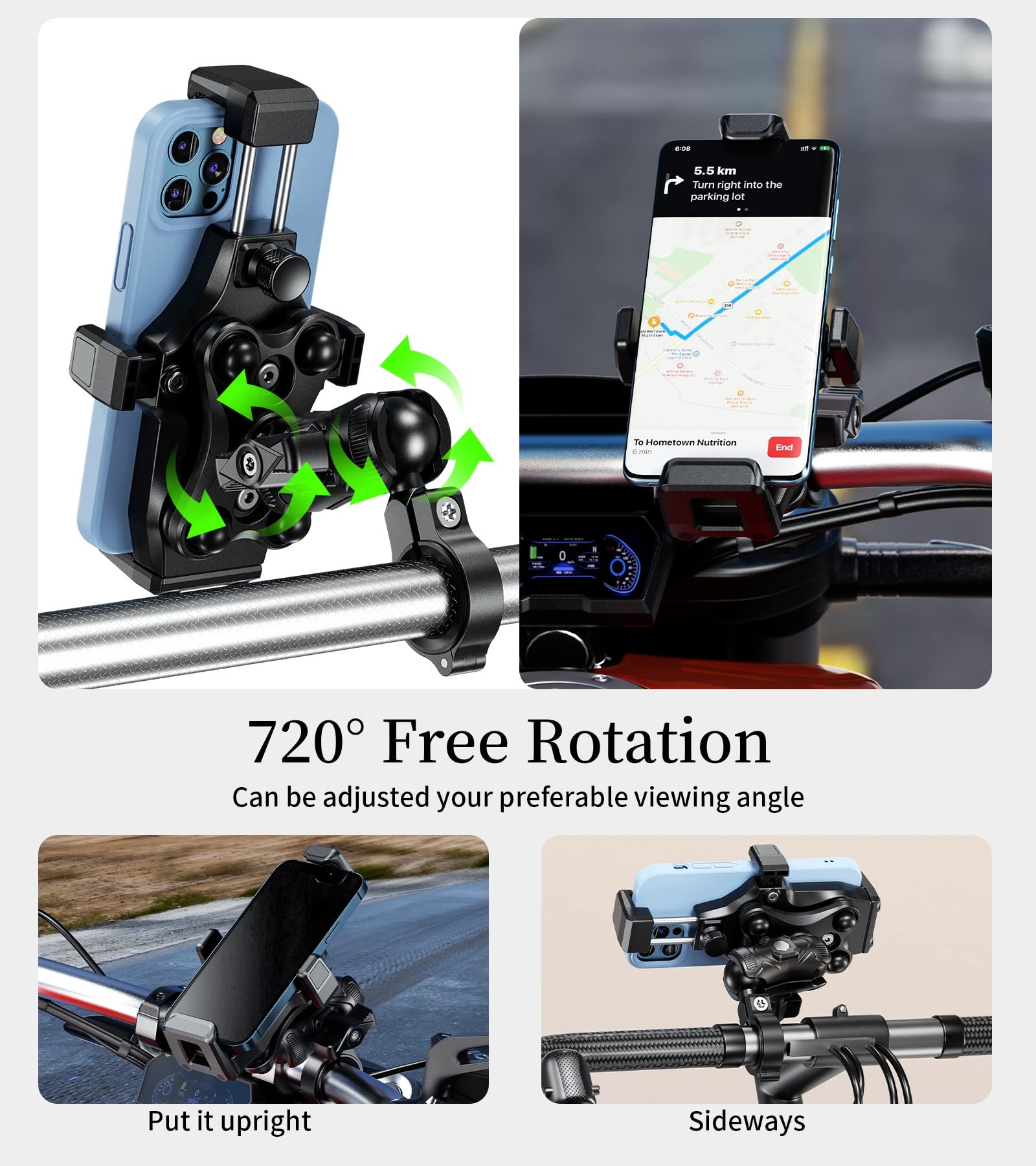 Kewig Motorcycle Phone Mount With Vibration Dampener & High Speed Secure Lock, Newest Anti Theft Phone Cradle Handlebar Cellphon
