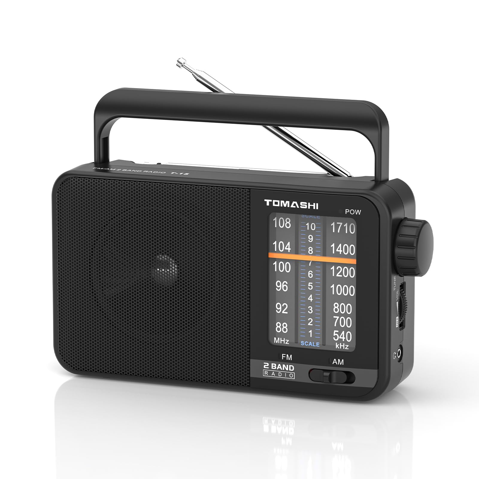 Tomashi Portable Radio Am Fm,Transistor Radio With Best Reception,Large Tuning Knob,Battery Operated By 3 D Cell Batteries Or Ac