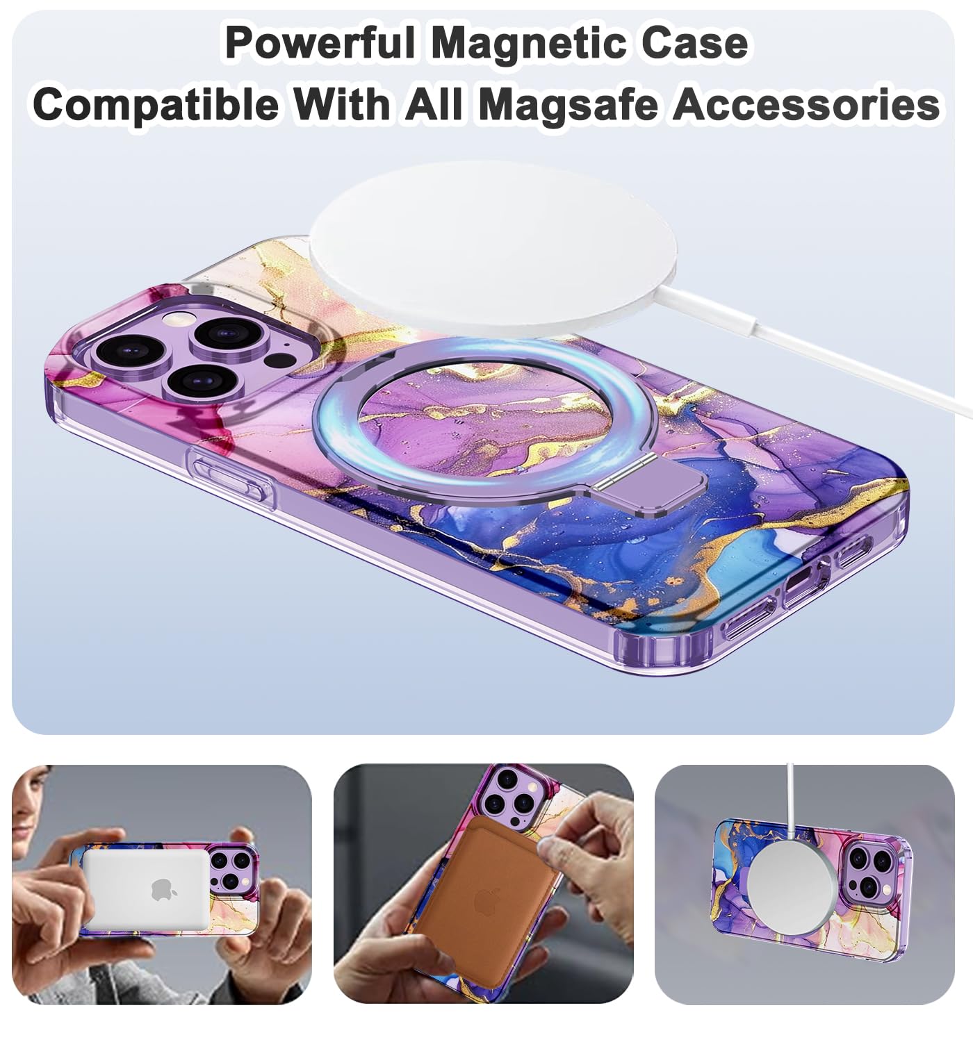 Lamcase For Iphone 14 Pro Max Case With Magnetic Invisible Ring Stand [Compatible With Magsafe], Full Body Rugged Slim Women Men