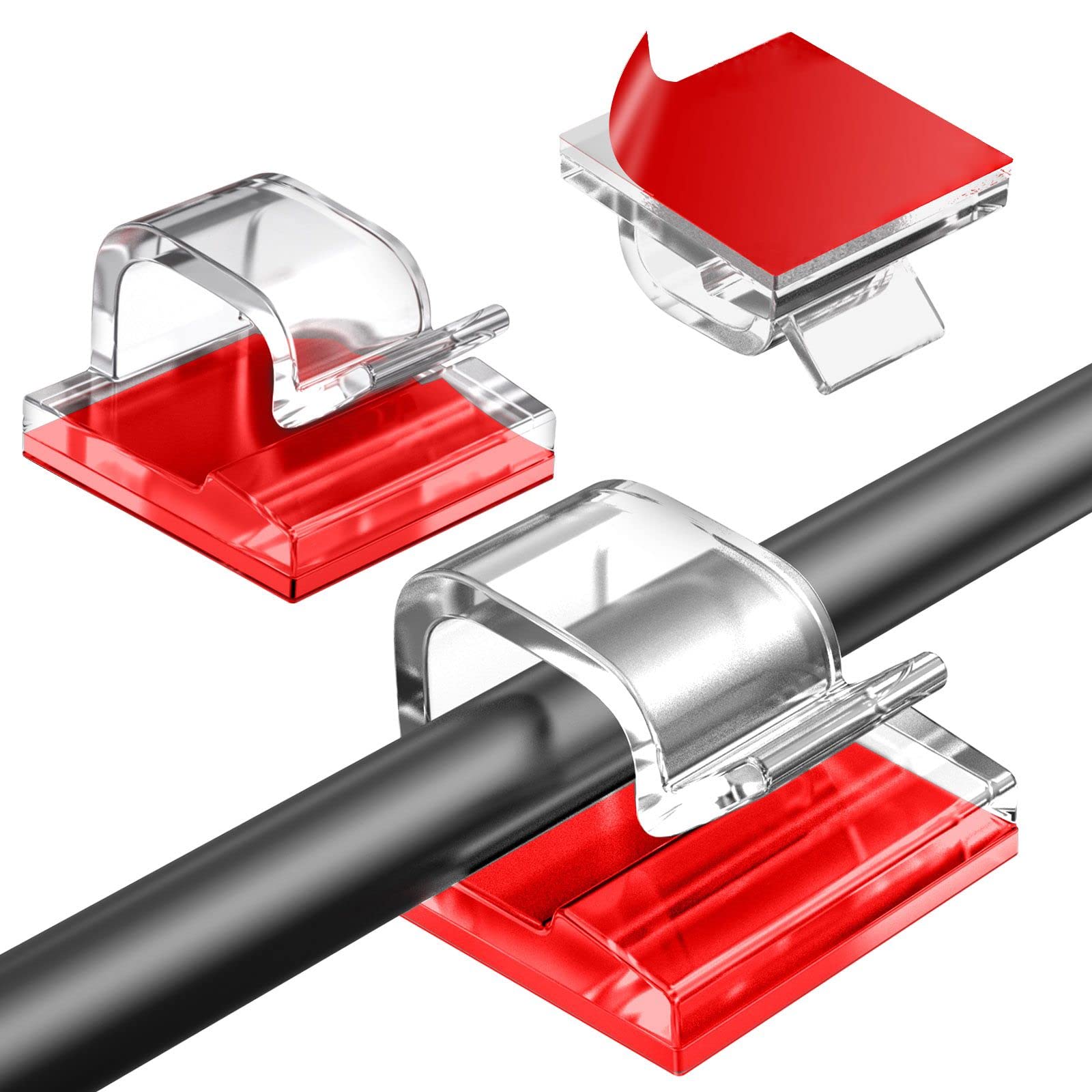 Adhesive Cable Clips 50 Pcs, Wire Clips Nylon Cable Holder Organizer Cord Management For Car, Office And Home (Clear)