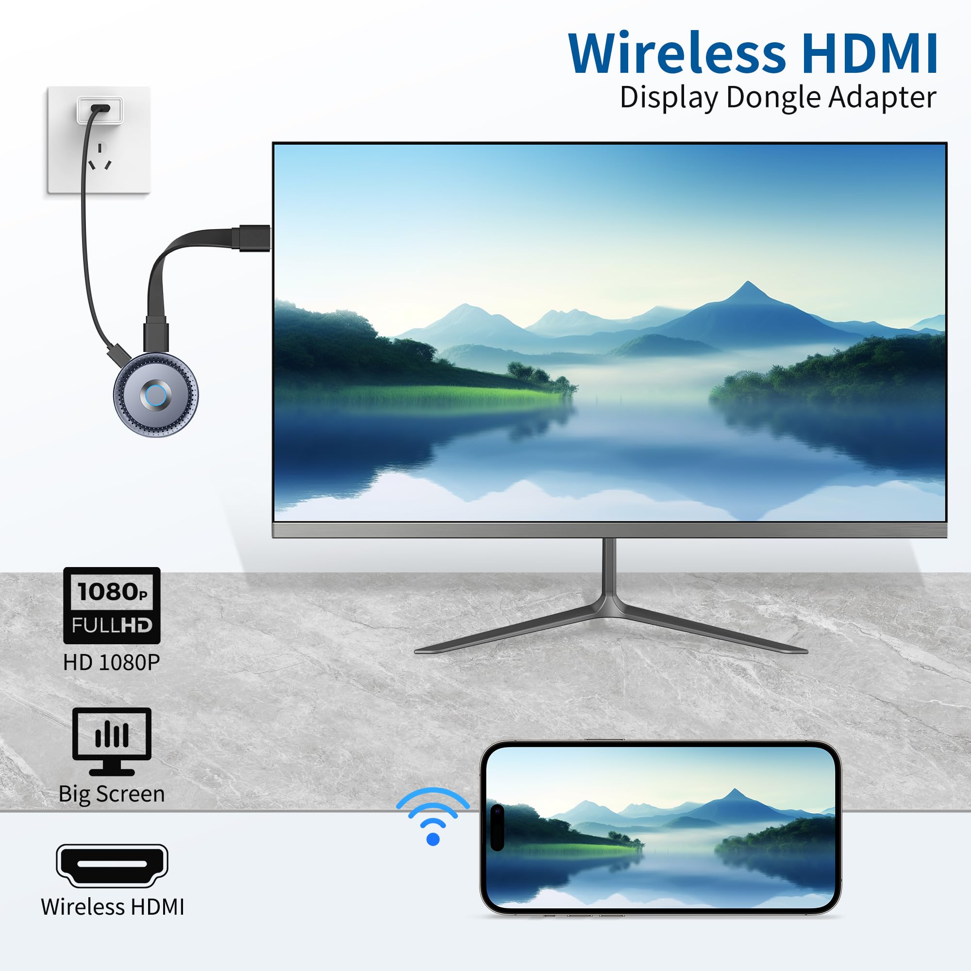 Wireless Hdmi Display Dongle Adapter, Wireless Transmitter, Streaming Media Video/Audio/File Hdmi Wireless Extender From Laptop,