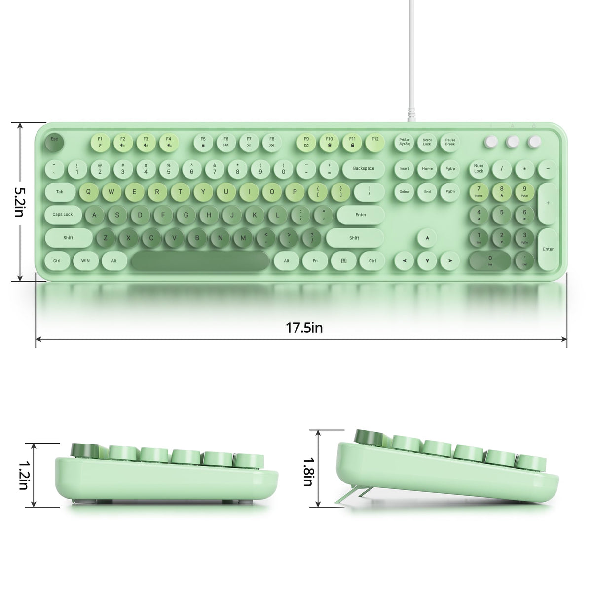 Owpkeenthy Typewriter Green Cute Keyboard With Floating Round Keys, Fu ...