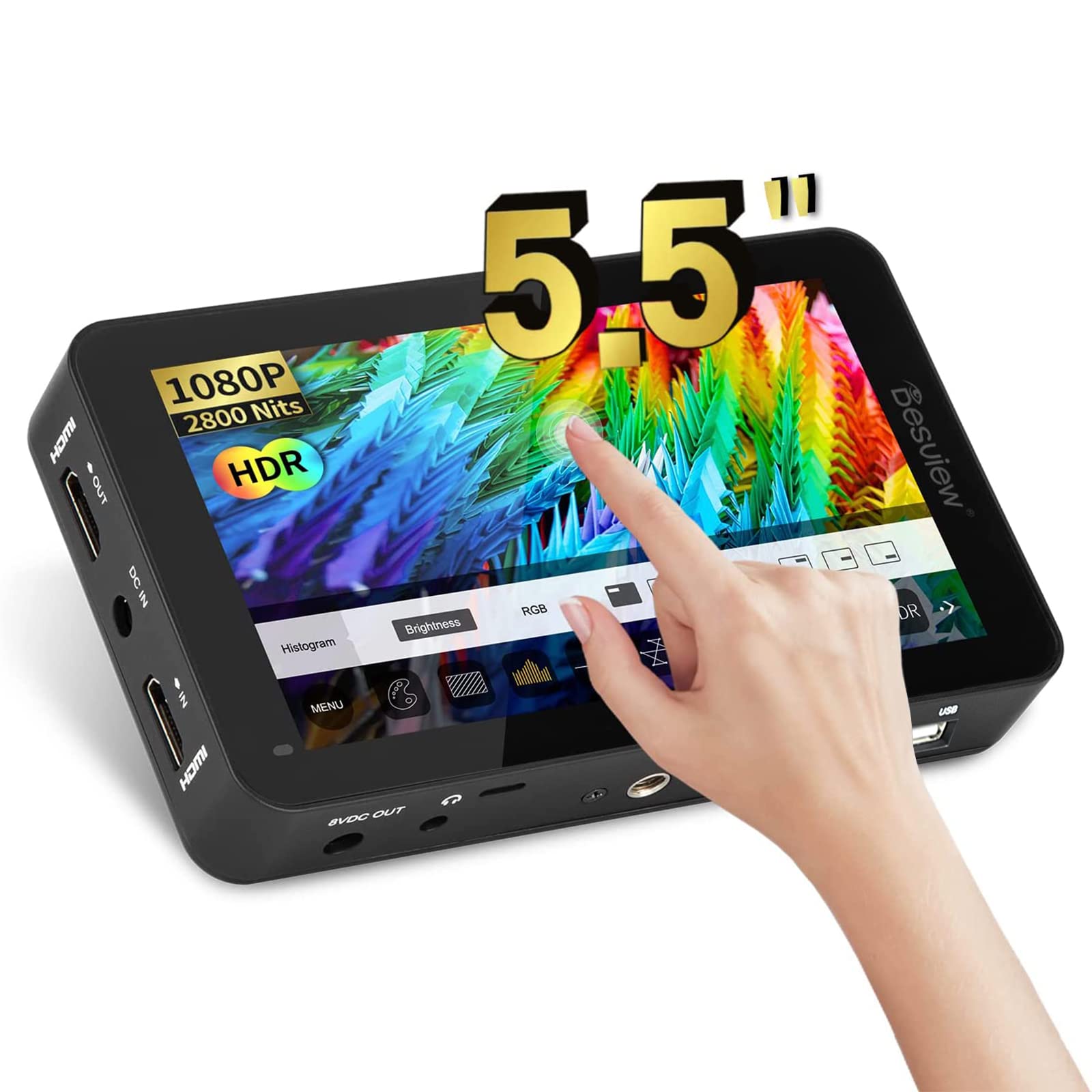 Desview R6 Camera Field Monitor 5.5Inch Touchscreen Monitor, Uhb 2800Nits 1920X1080 Ips 4K Hdmi With 3D Lut Hdr Waveform Vectors