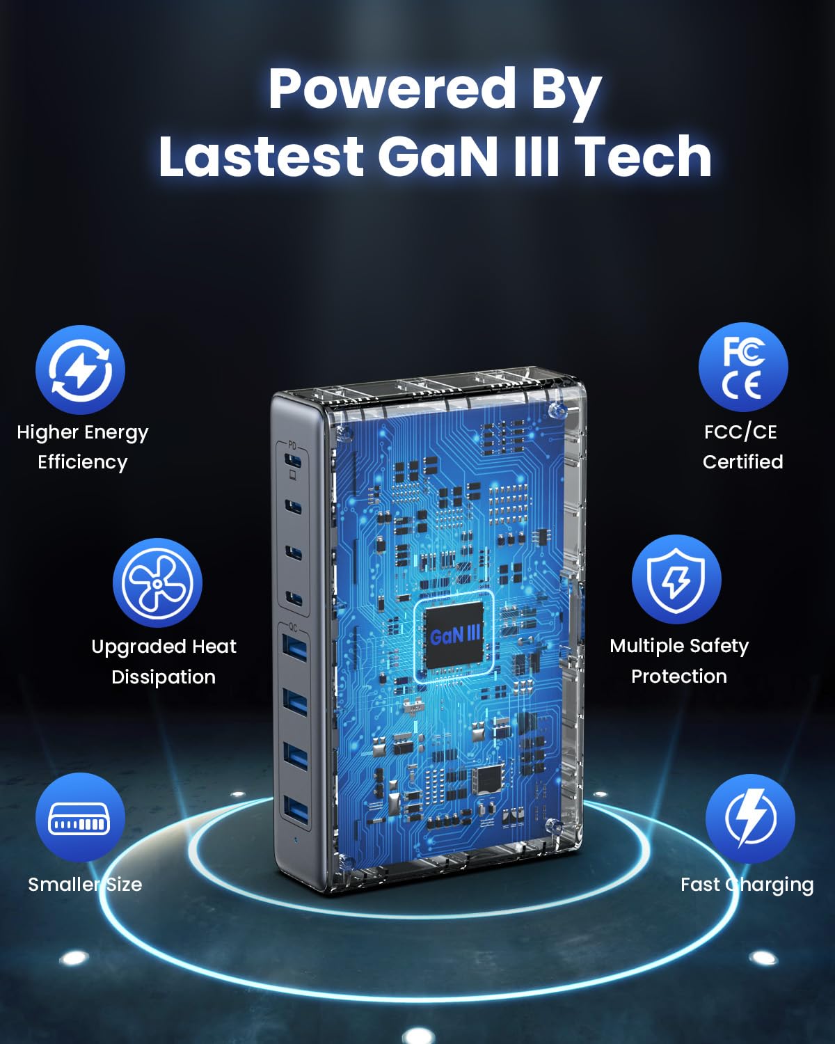 200W Usb C Charger Block,Gan Iii Usb Charging Station 8 Ports,Qc4.0 Fast Charging Station Hub+Pd 65W Usb C Laptop Charger Adapte