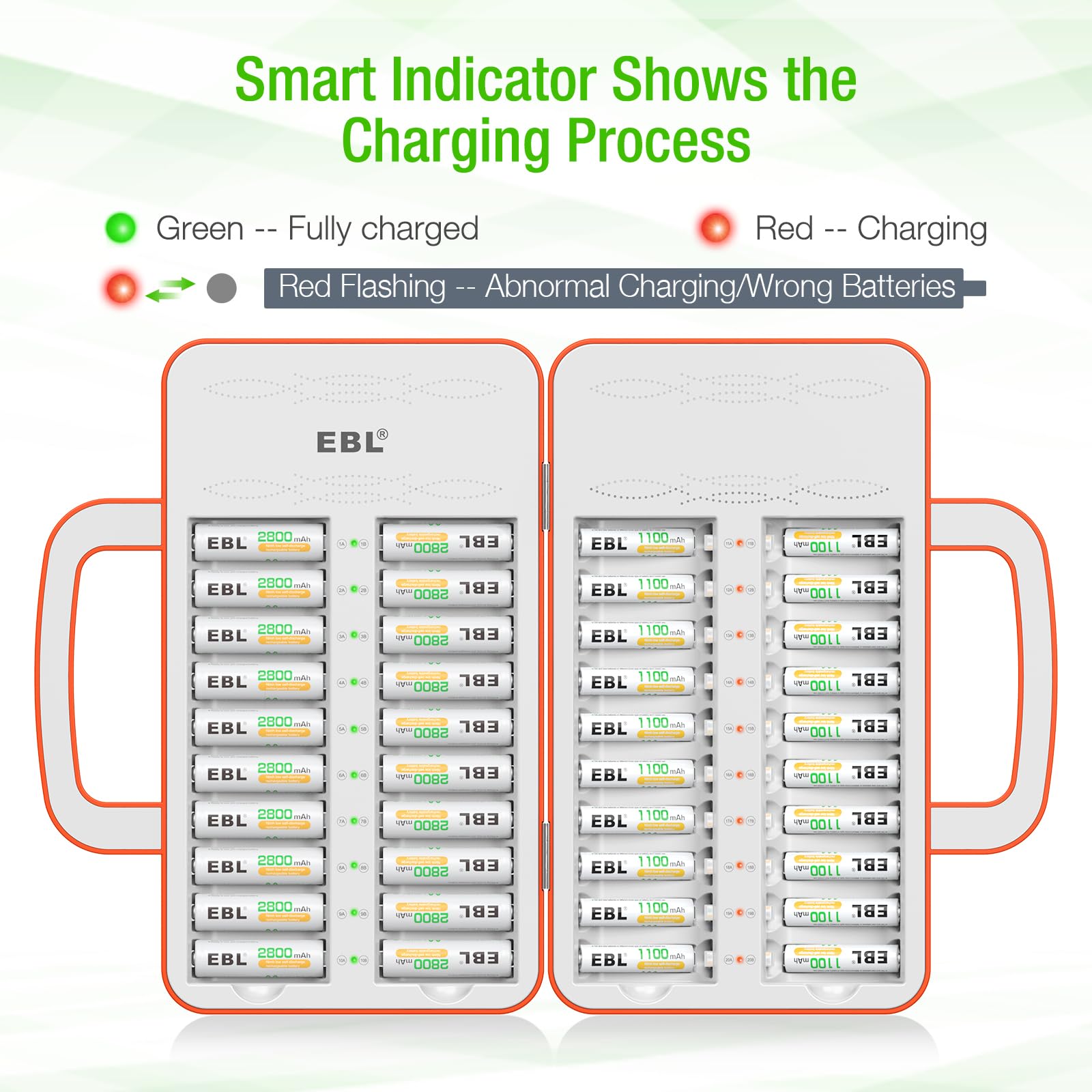Ebl 40Slot Battery Charger For 1/2/3...19/20/21...38/39/40 Pcs Aa Aaa Rechargeable Batteries   Advanced Multiple Battery Charger