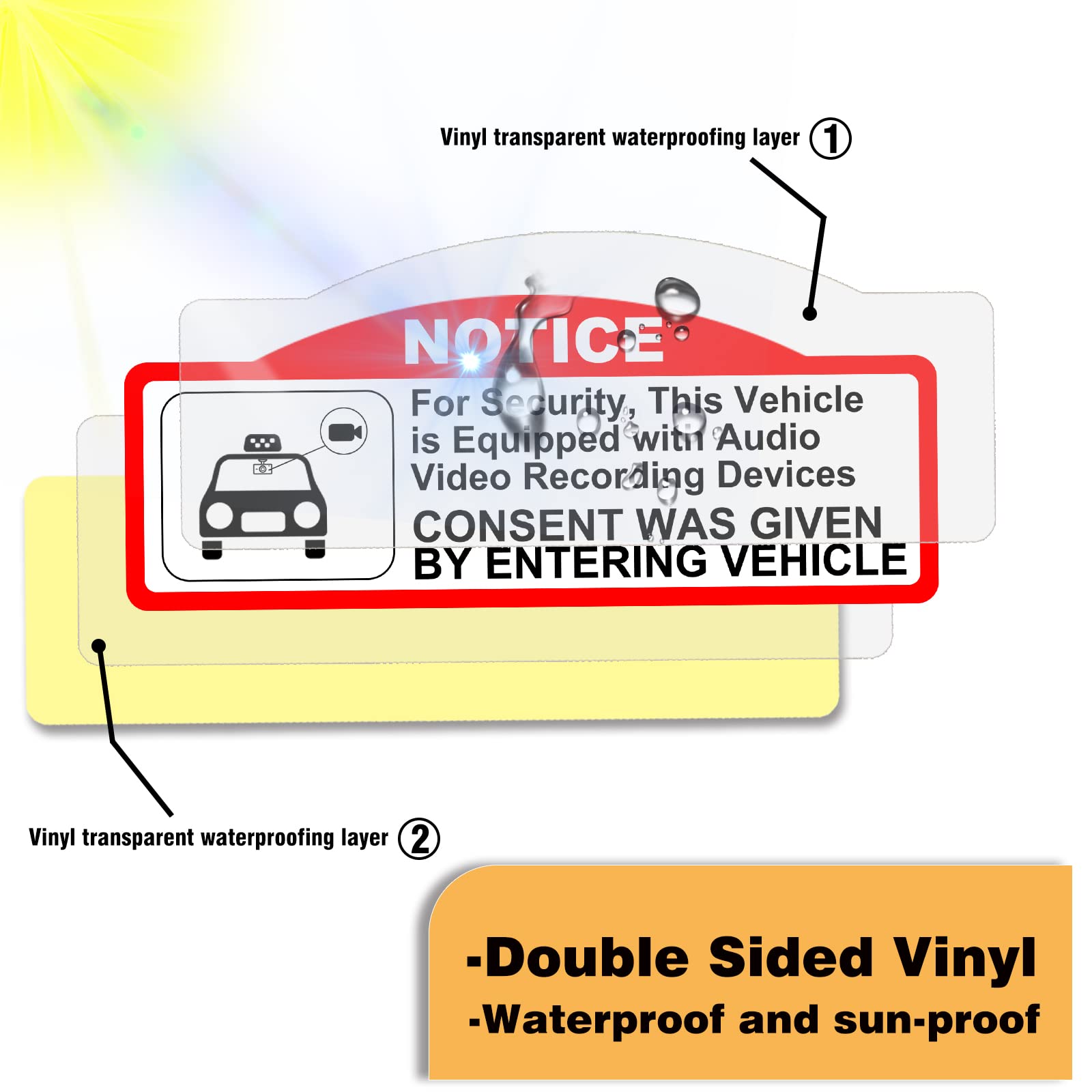 Keanboll 4 Pcs Car Video Recorder Stickers,Camera Audio Video Recording Window Cars Stickers,(9 X 3.5 Cm/W X H) Double Sided Vin