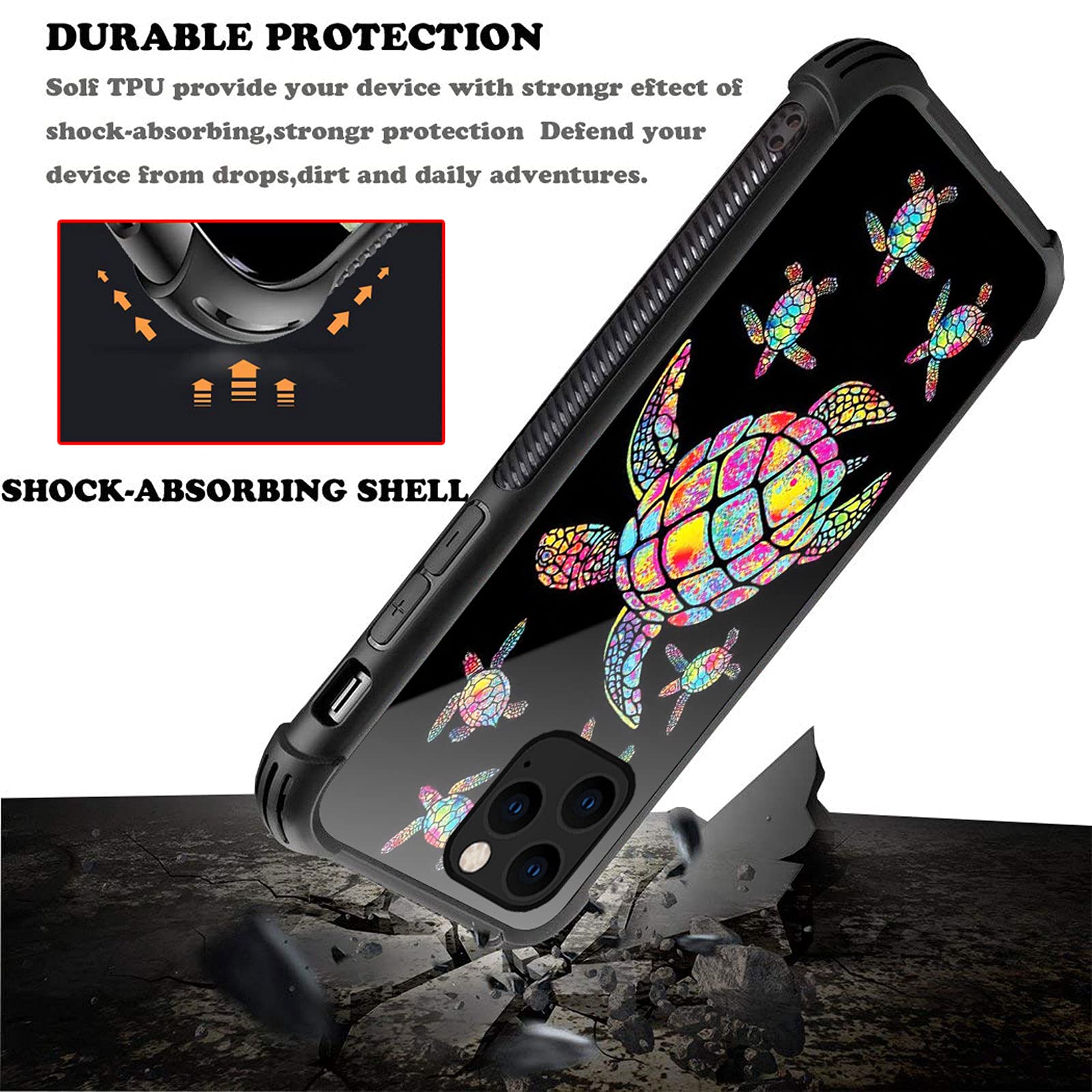 CARLOCA iPhone 13 Case Shockproof Anti-Scratch Drop Protection Polycarbonate Colorful Rainbow Turtle Family