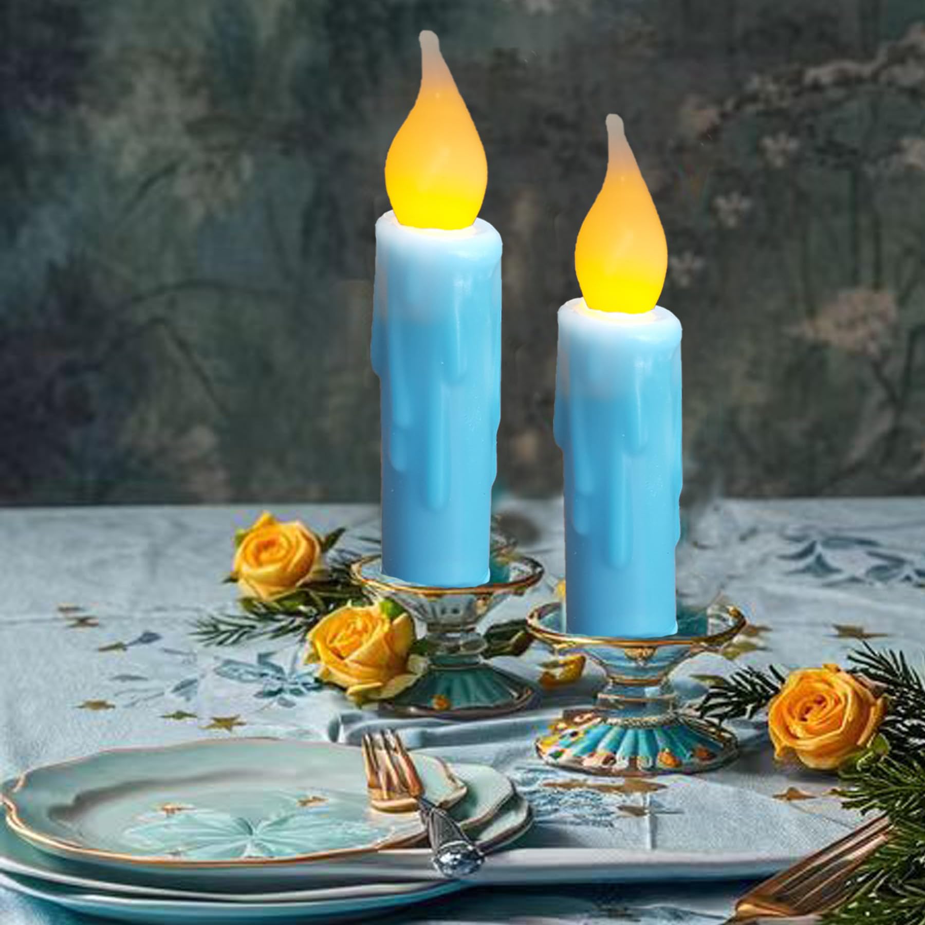 Lincountry.Primitive Wax Short Taper Candles Battery Operated With Timer Short Flameless Taper Candles Flickering Flame Small Le