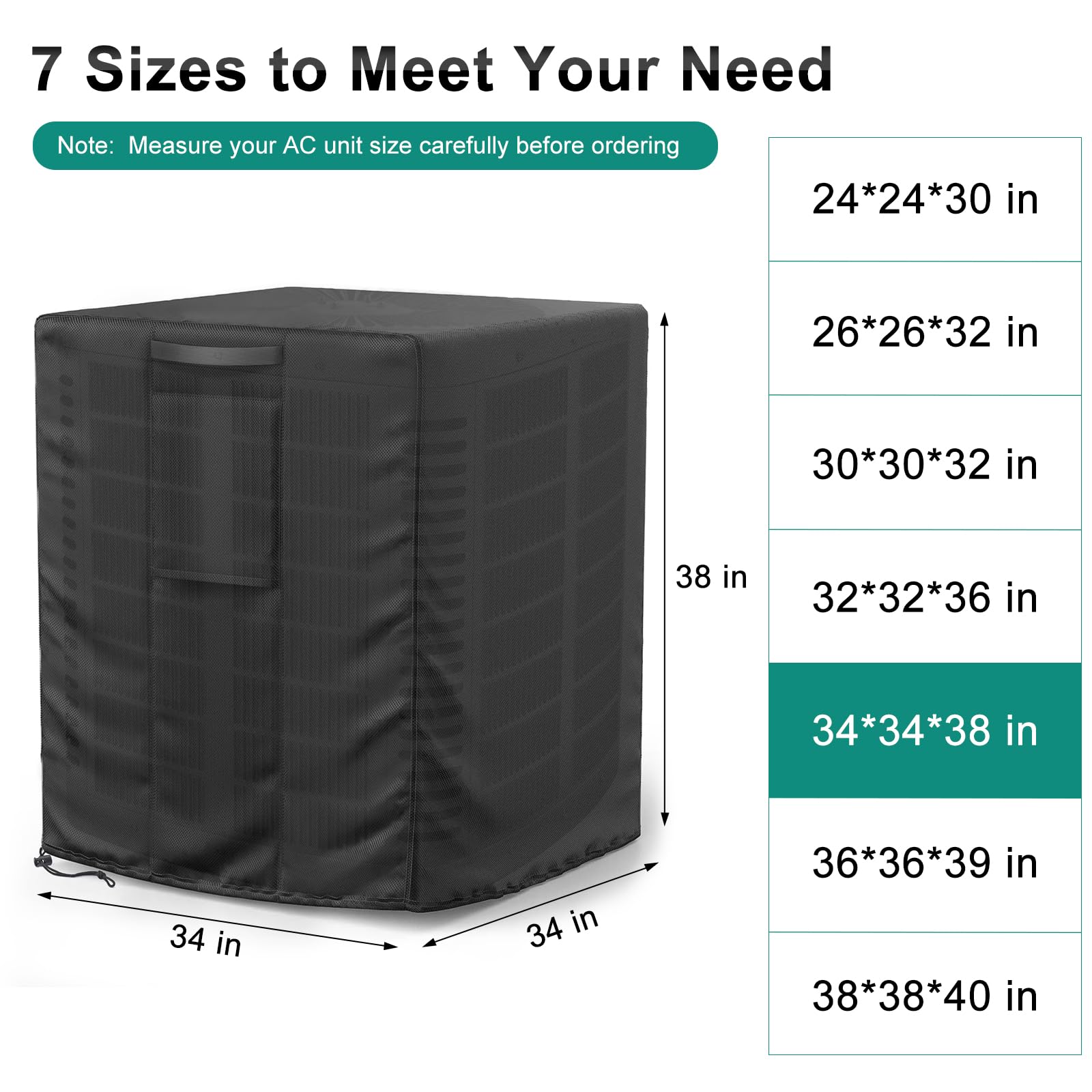 Brosyda Central Large Air Conditioner Cover For Outside Units, Waterproof & Windproof Outdoor Ac Units Cover Black (34X34X38 Inc