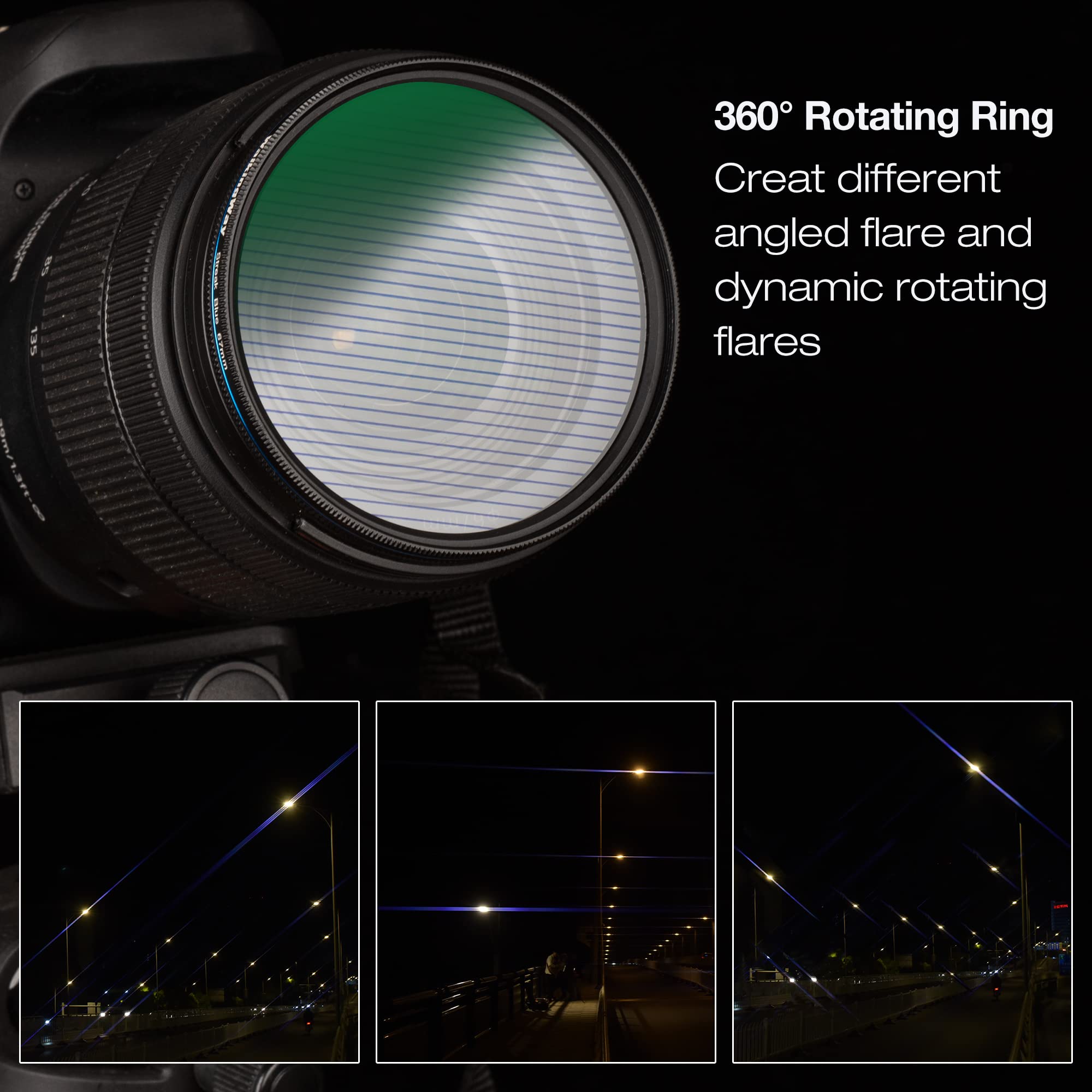 Walking Way 95Mm Variable Blue Streak Filter Rotating Circular Anamorphic Style Streak Effect Lens Filter For Photography And Vi