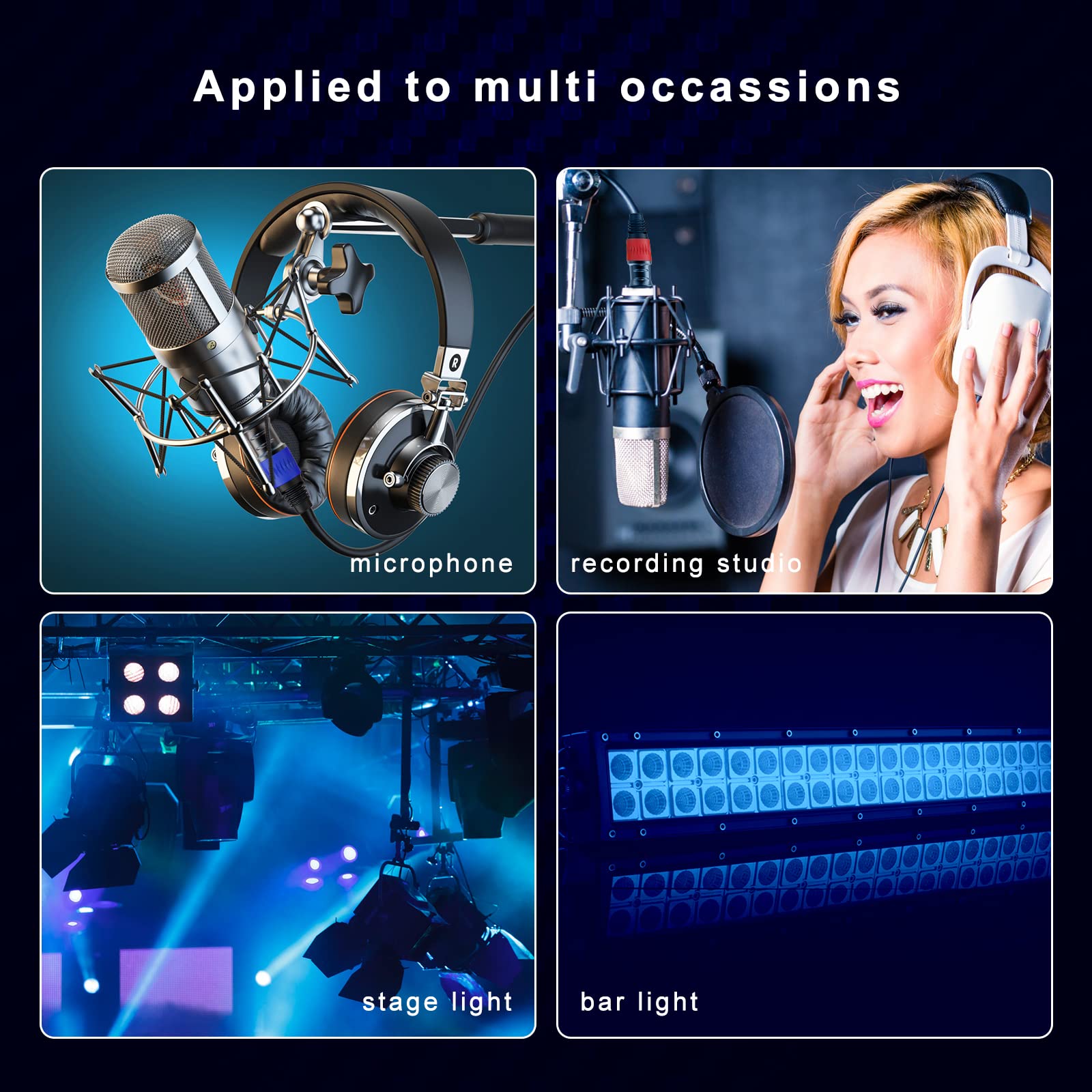 Auxlink Xlr Cables 50Ft 10Packs, Xlr Microphone Cable Male To Female Gold Plated 3 Pins Compatible With Microphones, Stage Light