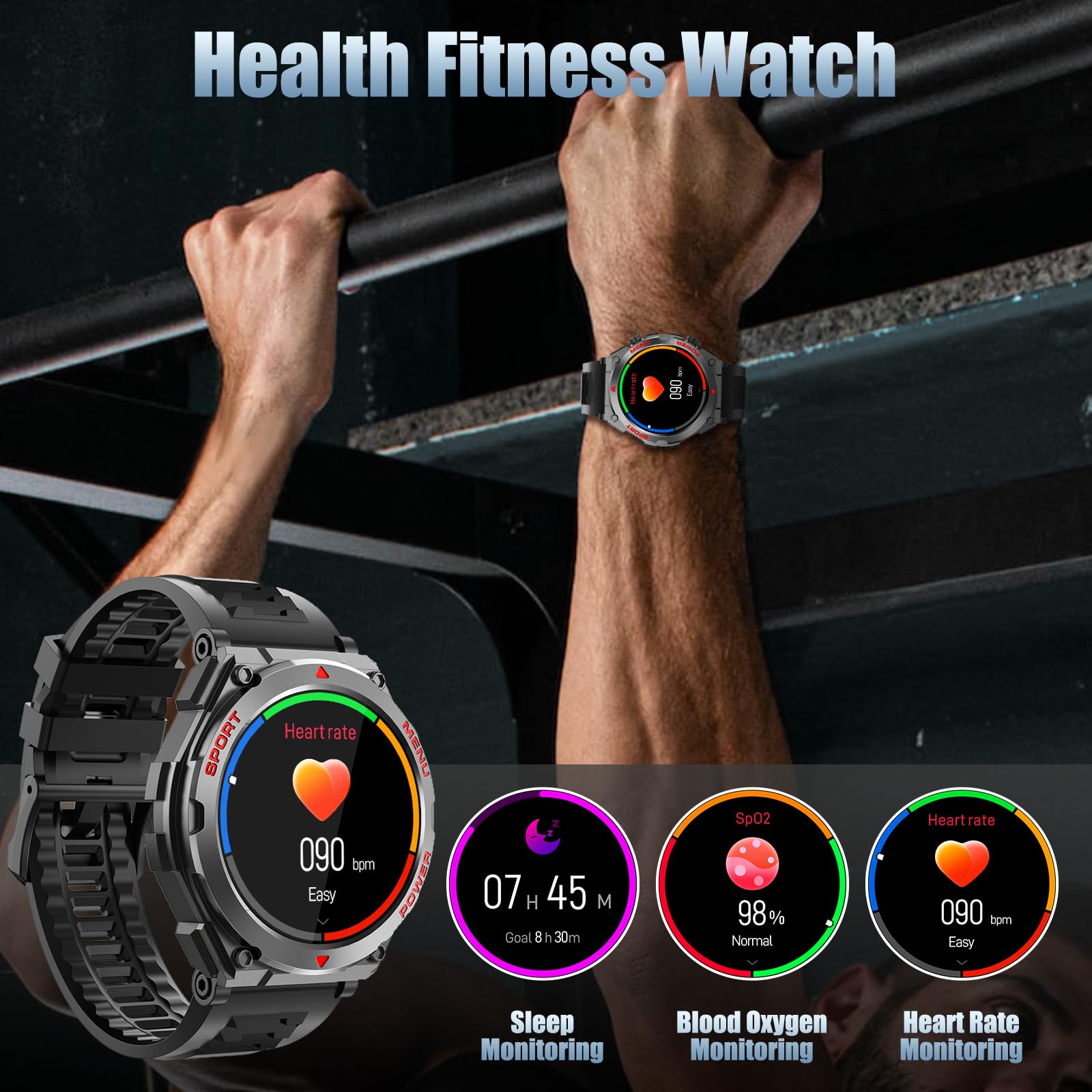 Military Smart Watch, 1.52 Inch Touch Screen Tactical Smartwatch With Text And Call, Heart Rate, Blood Oxygen, And Activity Trac