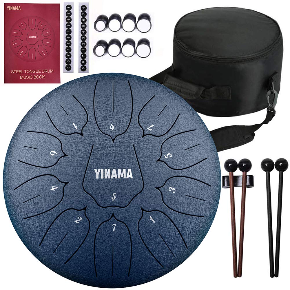 Yinama Steel Tongue Drum Percussion Instrument 11 Notes 12 Inches Dark Blue