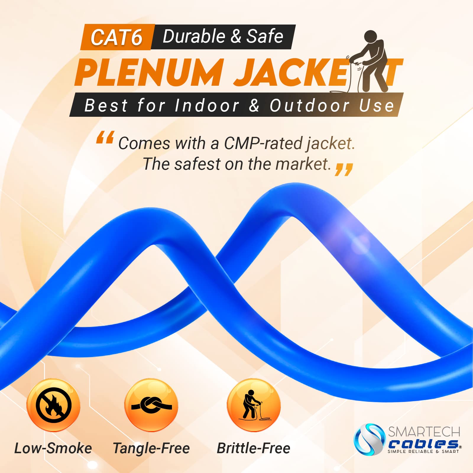 Cat6 Plenum (Cmp) 1000Ft Bulk Ethernet Cable | Certified 100% Pure Solid Bare Copper | 550Mhz, 23Awg, Utp | High Bandwidth & Stable Performance