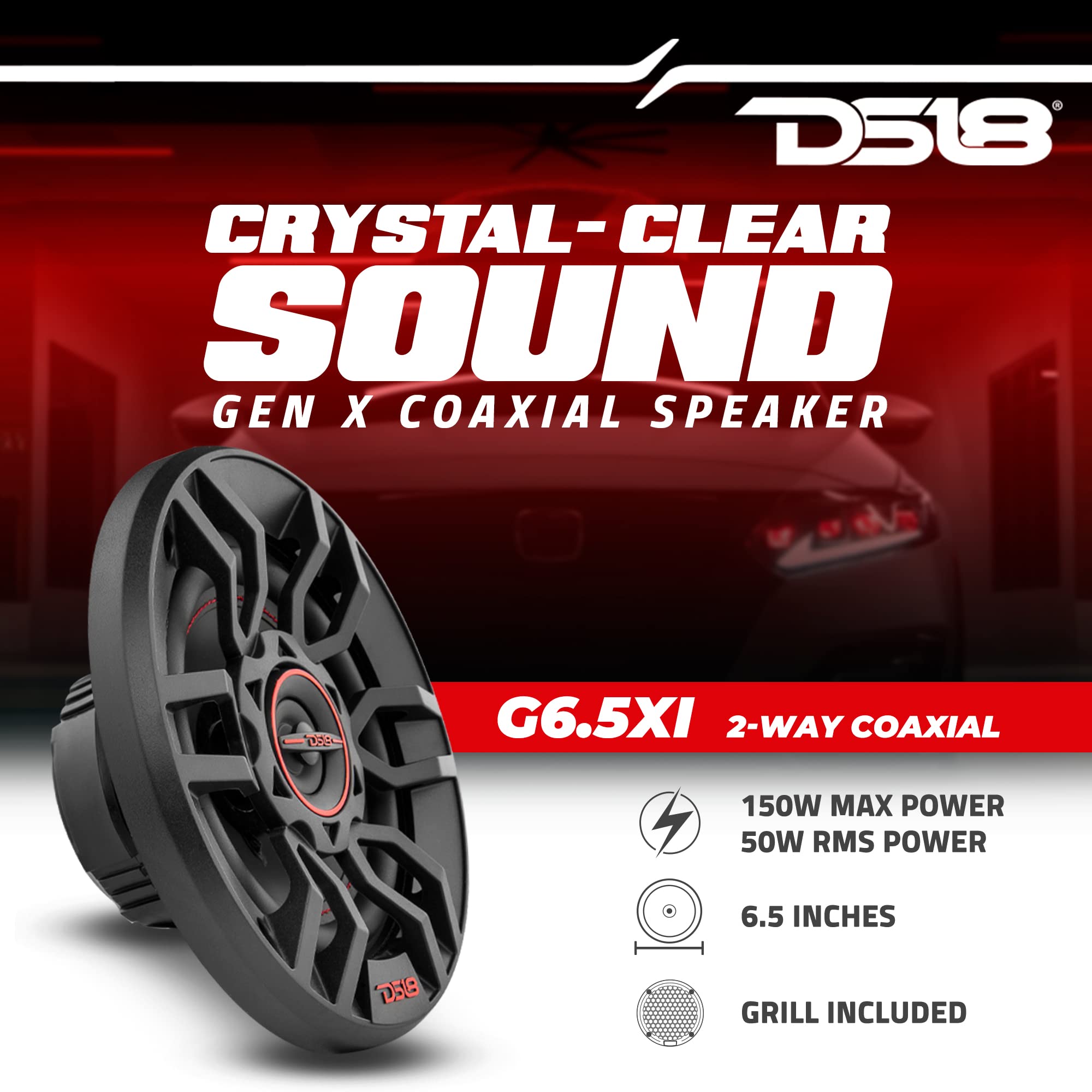 Ds18 G6.5Xi Gen-X 6.5 2-Way Coaxial Speakers 150 Watts Max Power 50 Watts Rms 4-Ohm - Mylar Dome Tweeters With Neodymium Magnet