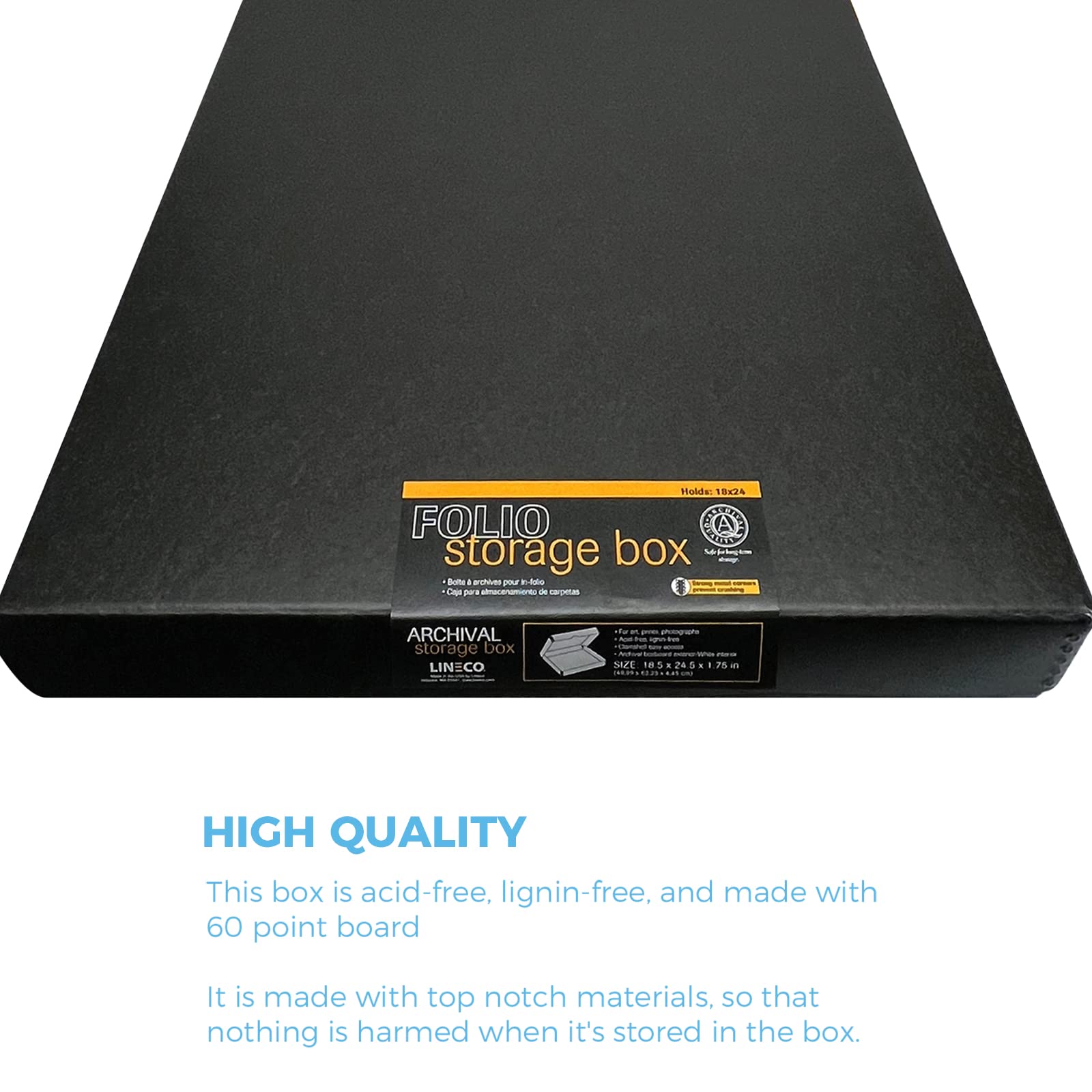 Lineco Folio Storage Box, Clamshell Design With Metal Edge. 18.5X24.5X1.75, Archival Boxboard, Organize And Preserve Photos, Prints, Cards, Magazines, Documents, Art, Ephemera, Family Records, Black