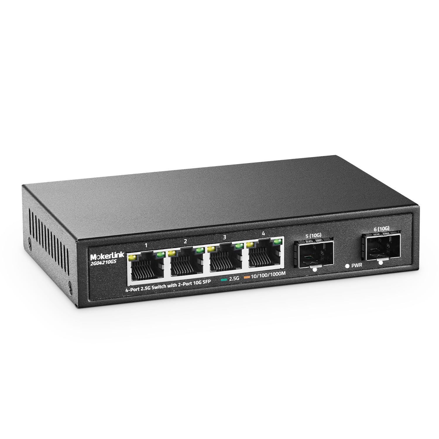 Mokerlink 4 Port 2.5G Ethernet Switch With 2X10G Sfp, 4 X 2.5G Base T Ports Compatible With 10/100/1000Mbps, Metal Unmanaged Fan