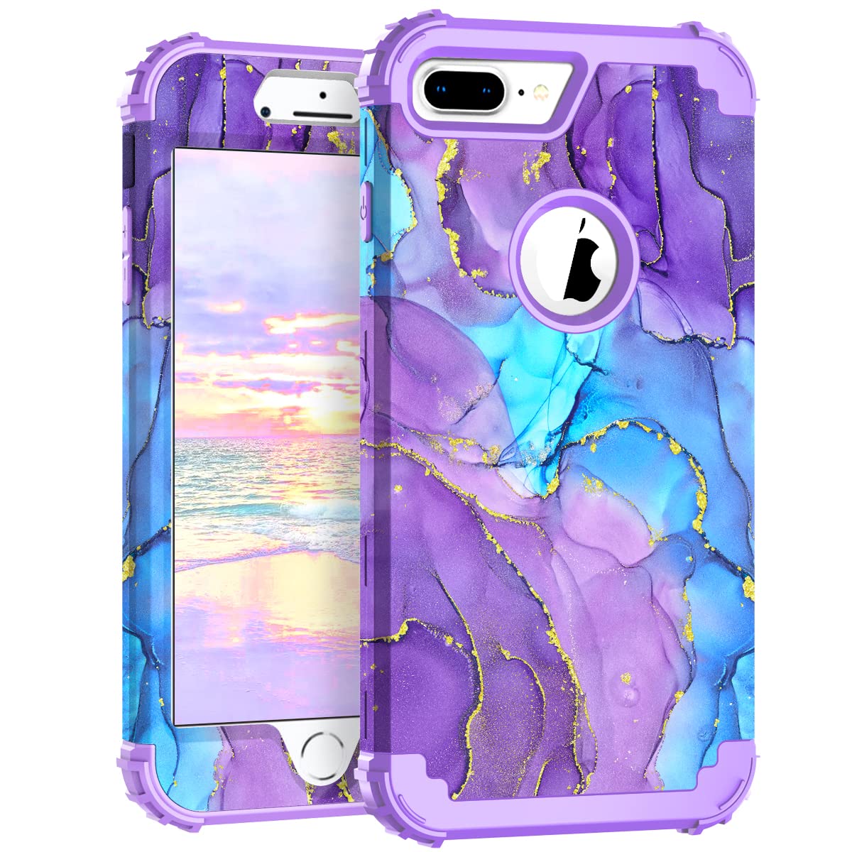 Hocase Heavy Duty Shockproof Protection Hard Plastic+Silicone Rubber Hybrid Protective Case for iPhone 7 Plus/iPhone 8 Plus - Wh